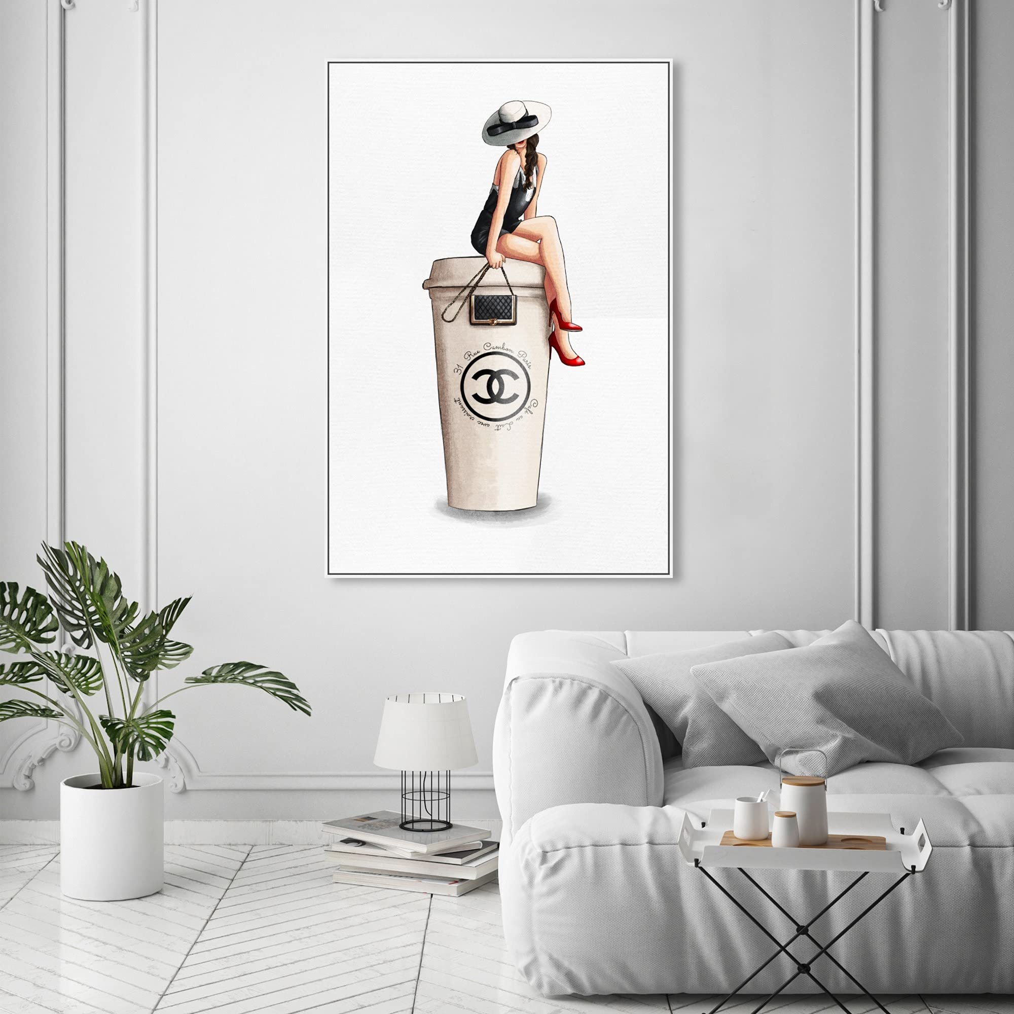 Oliver Gal Artist Co. Fashion & Glam Wall Art Canvas Print - Handbags Cafe Au Lait Cambon Dark Home Decor - 36x54 Inches with White Frame - Perfect for Living Room, Bedroom or Office Wall Decor