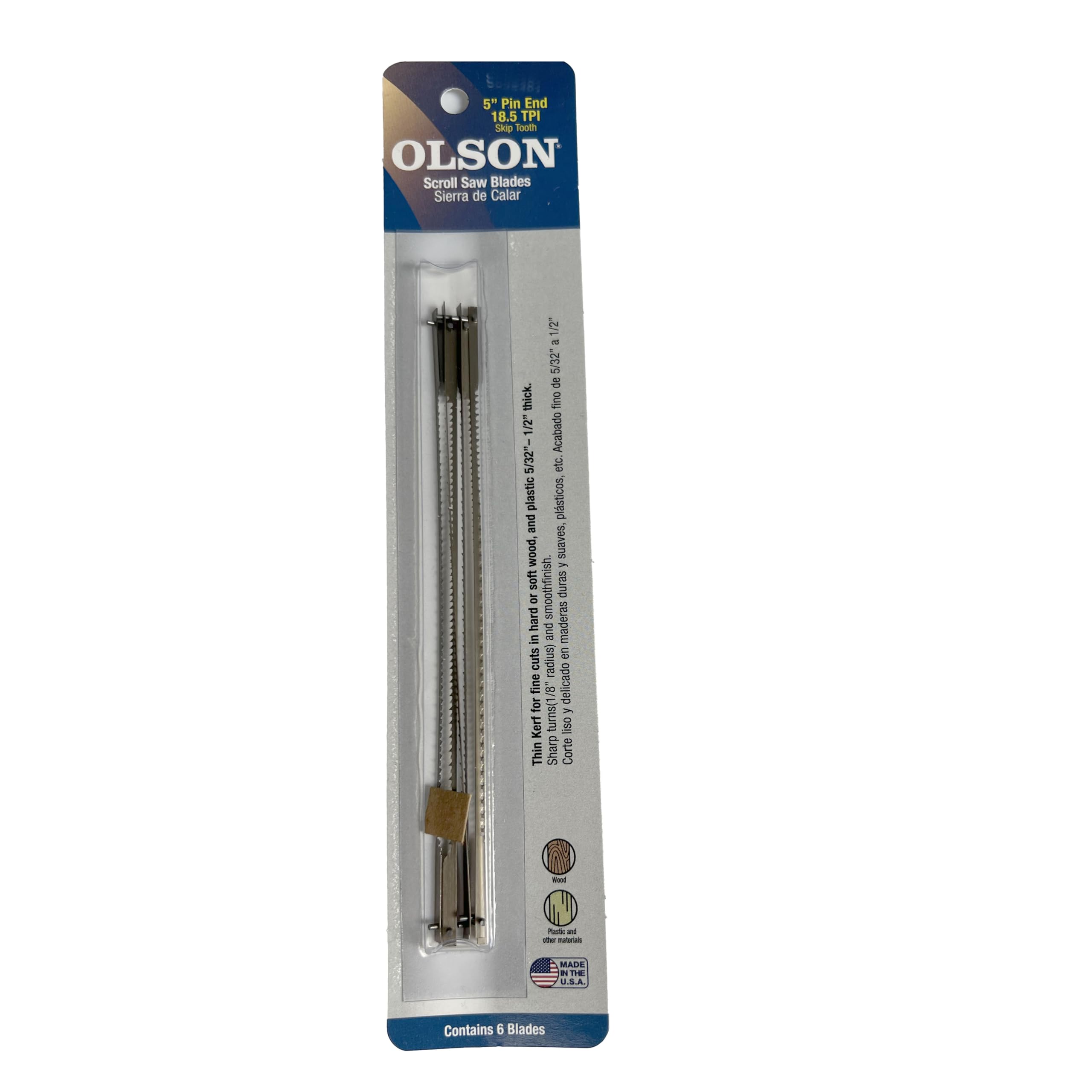 Olson Saw 42401 Pin End Scroll Saw Blade - 18.5 TPI Precision Cutting Tool for Woodworking & Craft Projects | Perfect for Detailed Cuts in Wood, Plastic & Metal