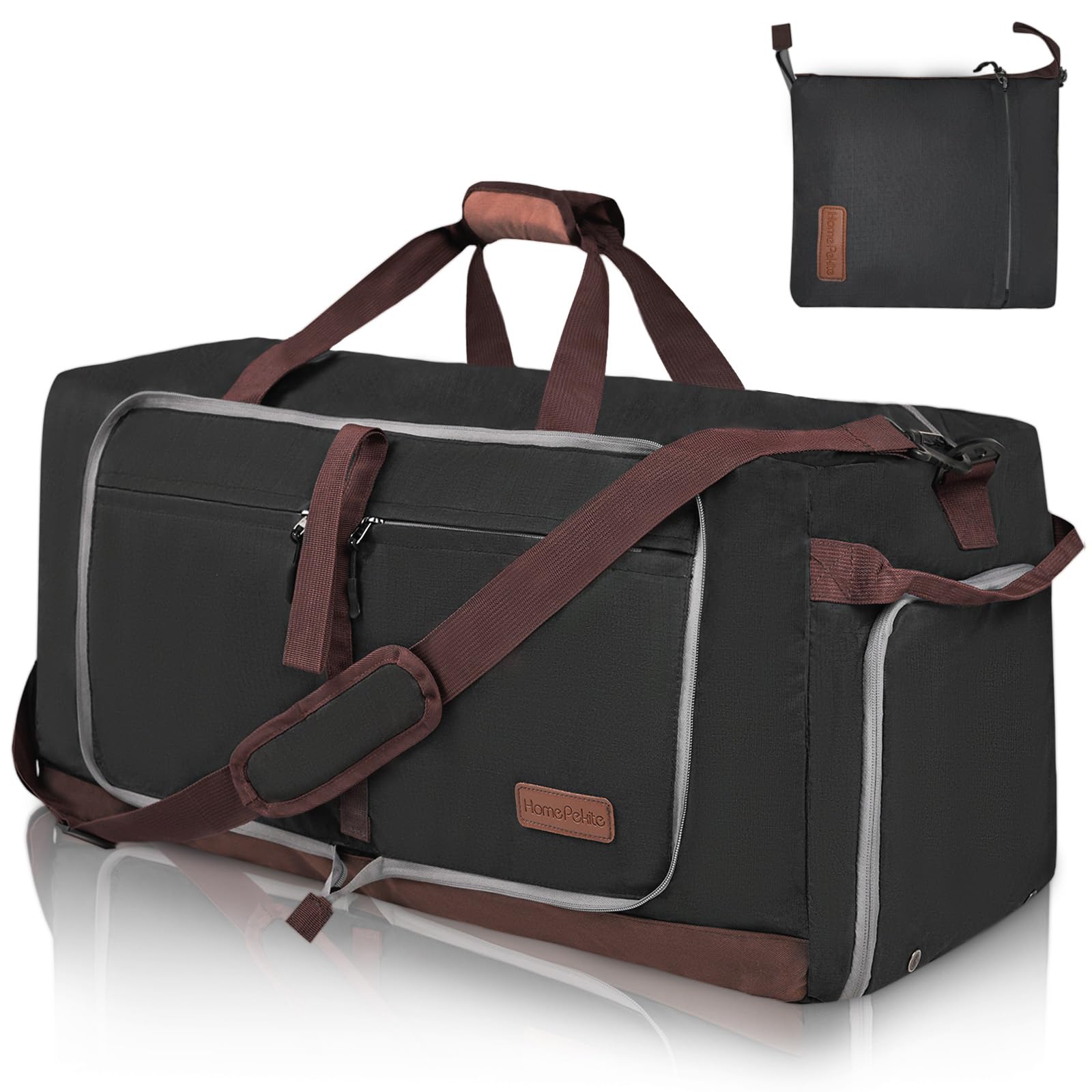 120L Large Foldable Waterproof Duffle Bag for Travel, Gym & Sports - Collapsible Packable Duffle Bag with Shoe Compartment for Men & Women - Perfect for Camping, Beach, Swim Pool & Outdoor Activities (Black)