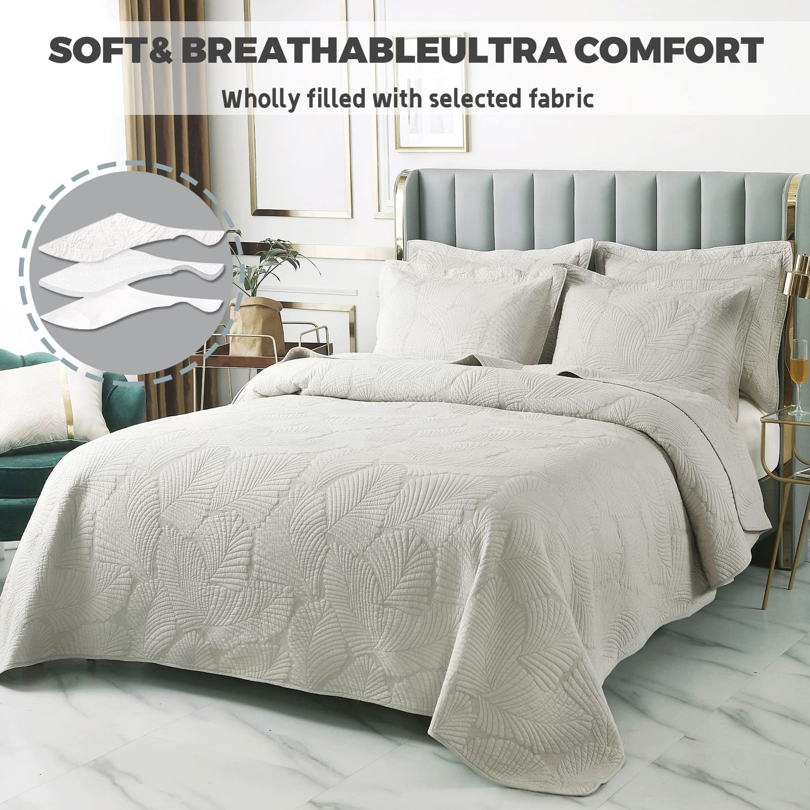 Blue Queen & King Size Reversible 3-Piece Quilt Set with Pillow Shams | Ultrasonic Quilting Technology | Soft, Wrinkle & Pilling Resistant Bedspread Coverlet | Pink & Blue Options | Perfect for Master Bedroom, Guest Room & Cozy Home Decor