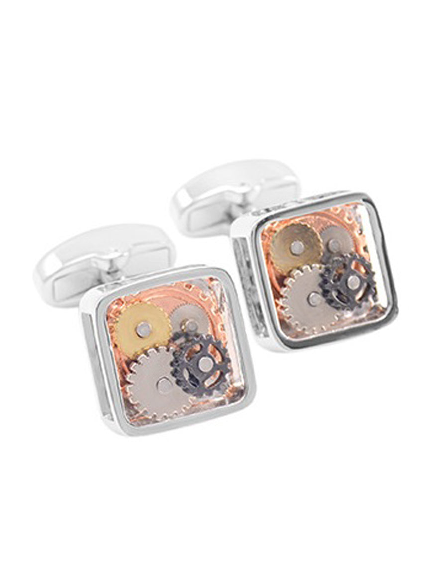DÉCLIC Gear Square Cufflinks for Men - Sterling Silver Dress Shirt Accessories - Perfect for Weddings, Business Meetings & Formal Events