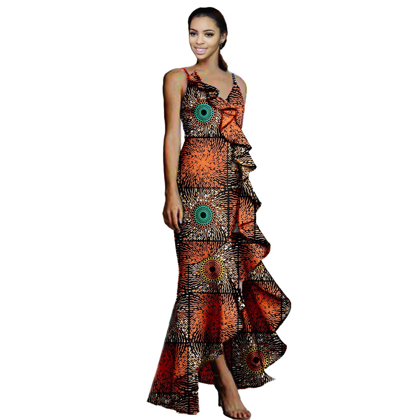 African Print Dresses for Women - Spaghetti Strap V-Neck Maxi Dress, Elegant & Sexy Fashion for Party, Wedding & Evening Wear | Perfect for Summer Vacations, Beach Outings and Special Occasions