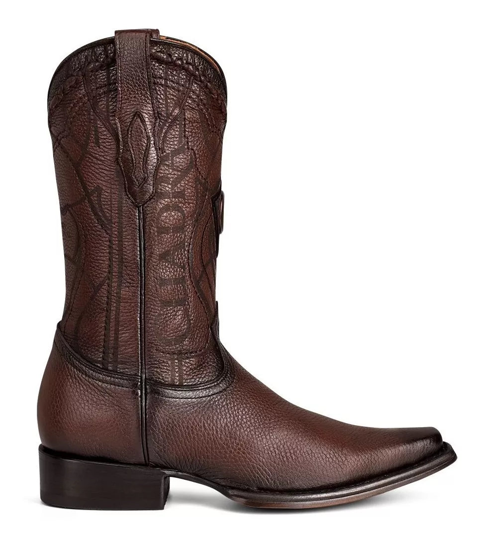 1B1NVE Men's Cowboy Boots - Genuine Deer Leather Chestnut Dress Boots for Western Style, Riding & Outdoor Adventures
