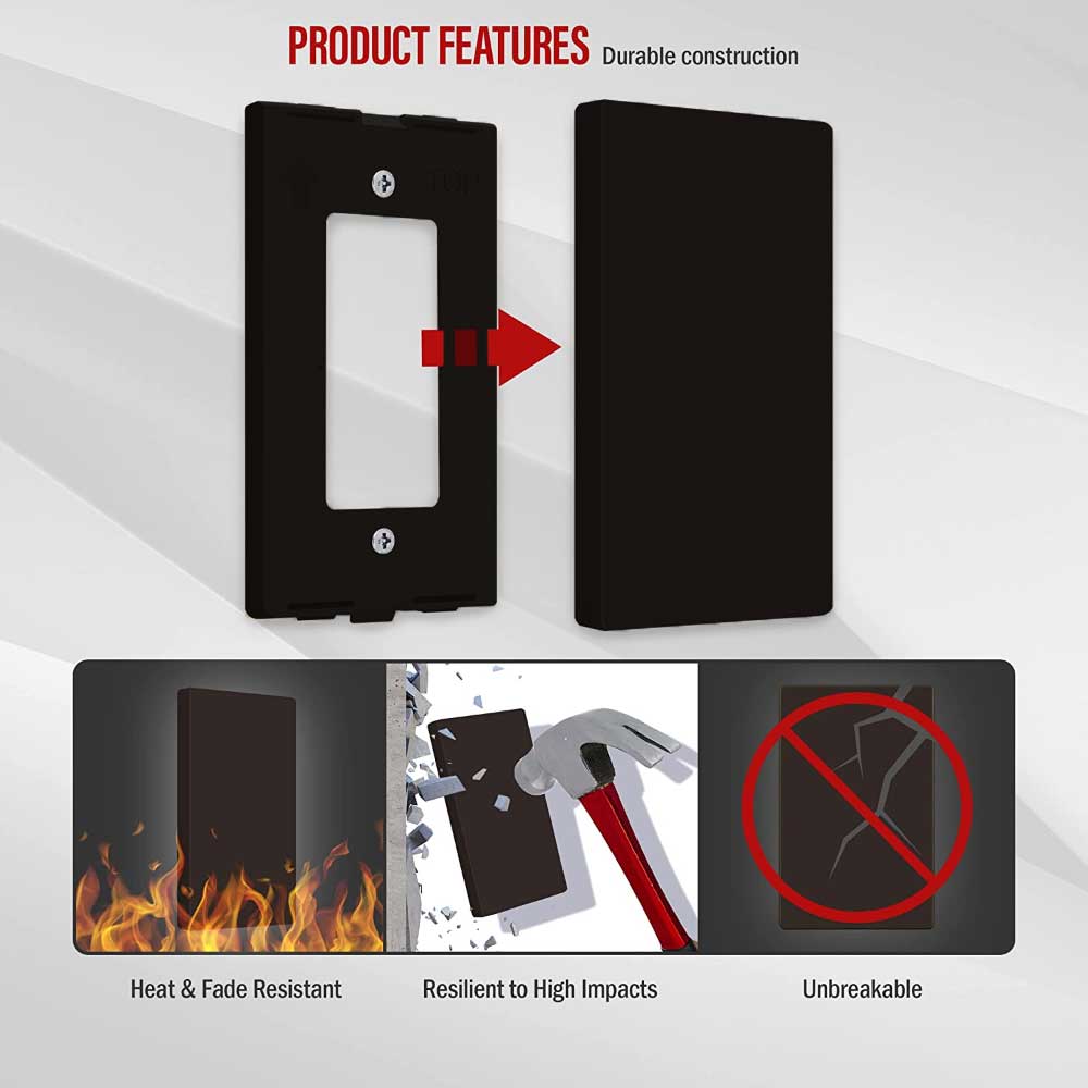 1 Gang Screwless Blank Wall Plate - Black - Perfect for Home & Office Electrical Outlet Covers