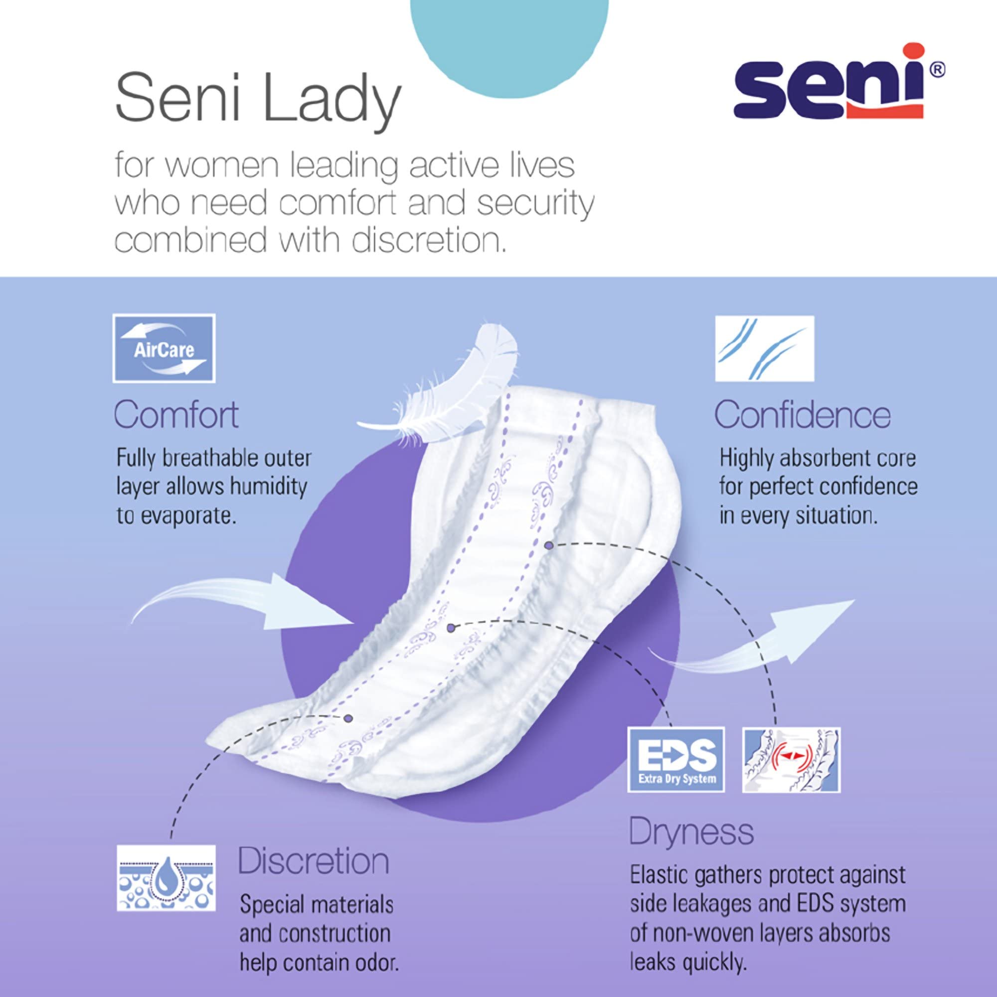 Seni Lady Ultimate Pads Regular - 224 Count | Super Absorbent Incontinence Pads for Women | Comfortable & Odor Control Protection for Day & Night Use