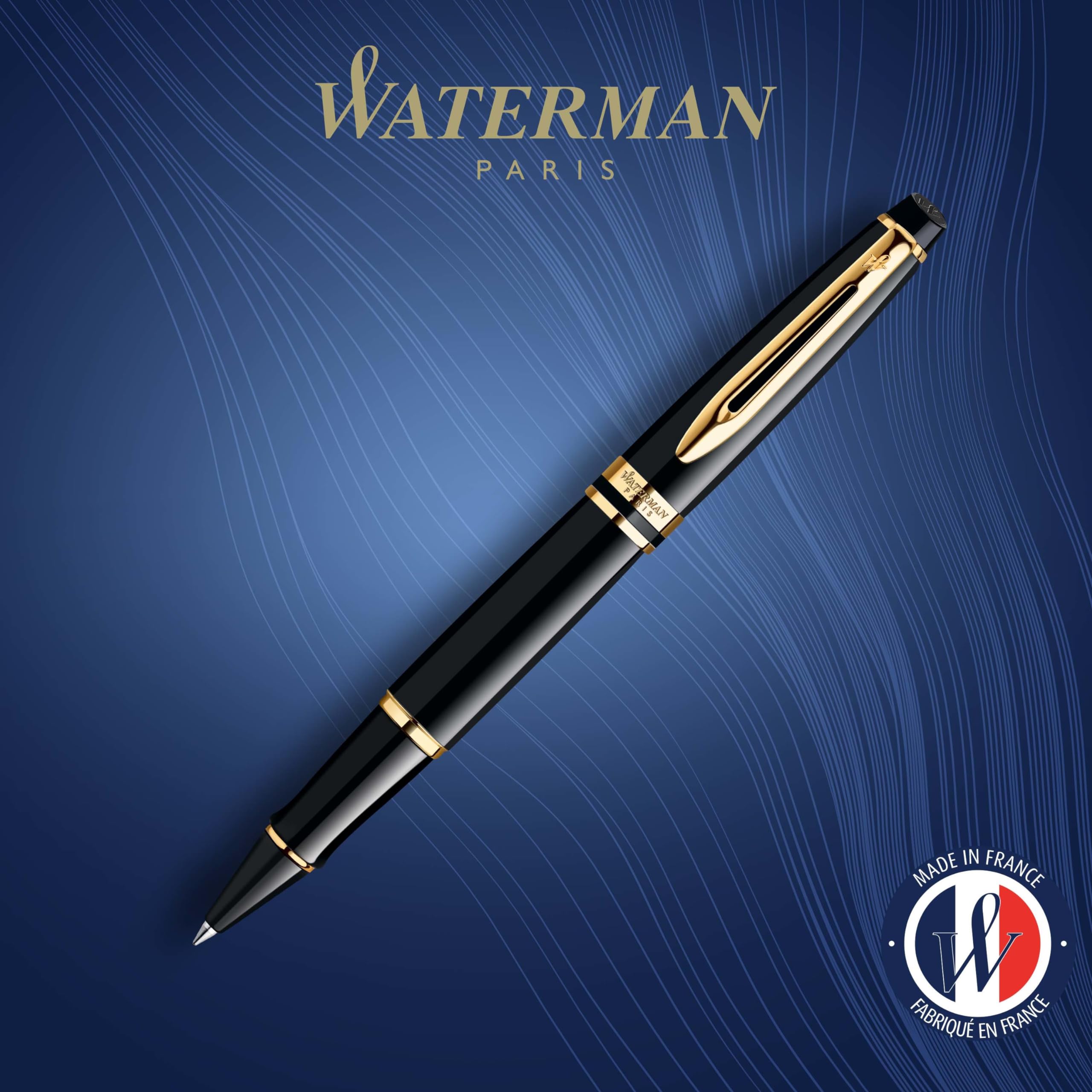 Waterman Expert Rollerball Pen - Gloss Black with 23k Gold Trim, Fine Point Black Ink, Luxury Gift Box | Premium Writing Instrument for Professionals, Ideal Coworker Gift for Office, Business Meetings & Special Occasions