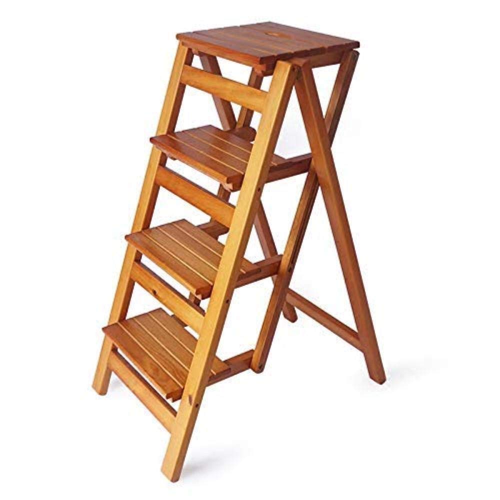 FADUNI 4-Tier Pine Wood Folding Step Stool for Home - Multi-Purpose Ladder Stool for Kitchen, Office, Library, Shoe Rack & Flower Stand - Compact Indoor Climbing Stool for Adults & Kids