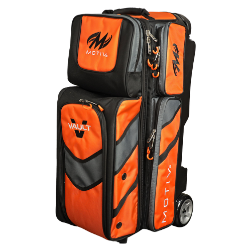 Motiv Vault 3 Ball Roller Tangerine Bowling Bag - Premium Bowling Ball Carrier for League & Tournament Play - Perfect for Bowling Enthusiasts & Professionals
