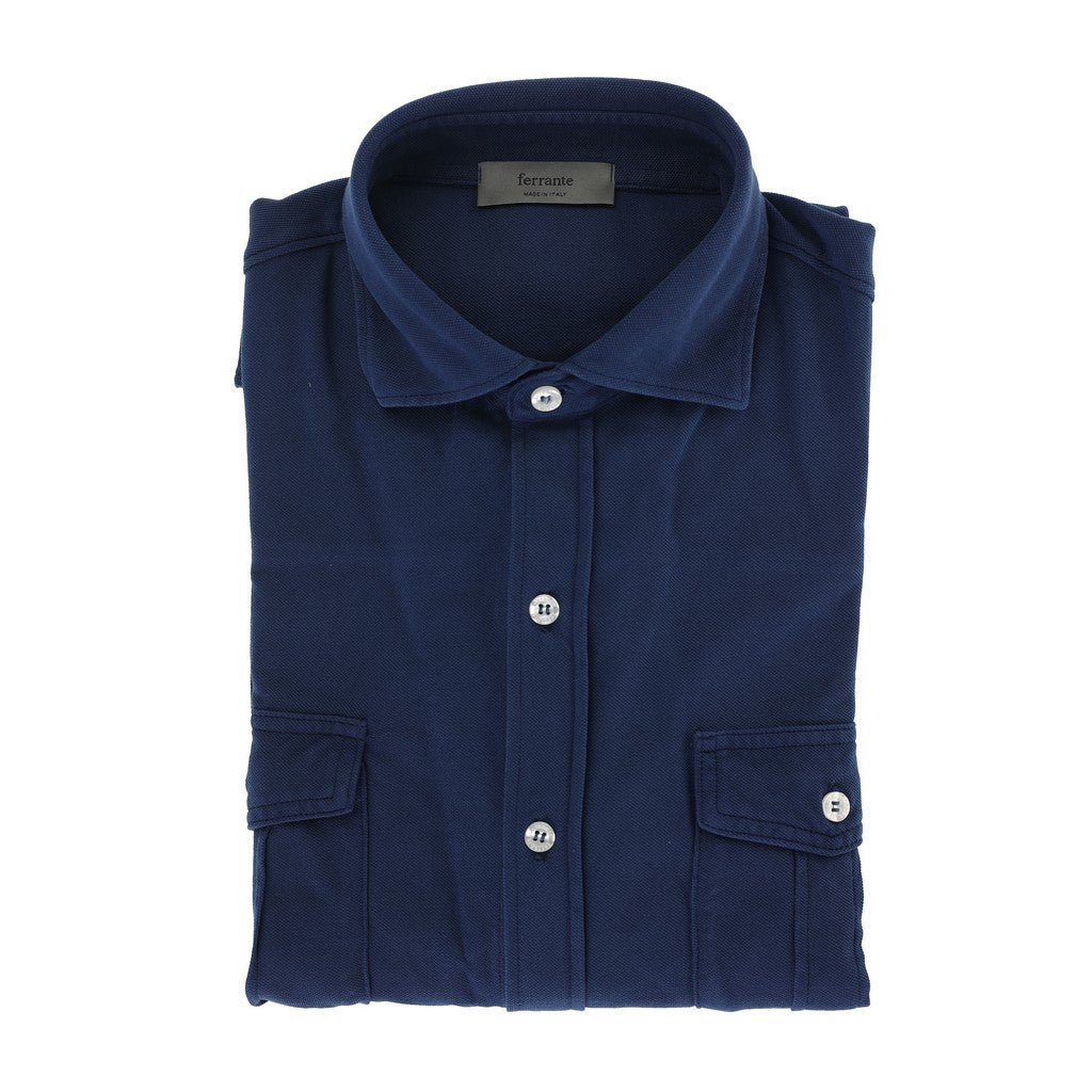 FERRANTE Garment Dyed Pique Overshirt for Men - Mid Blue Casual Shirt | Perfect for Layering, Outdoor Activities & Everyday Wear
