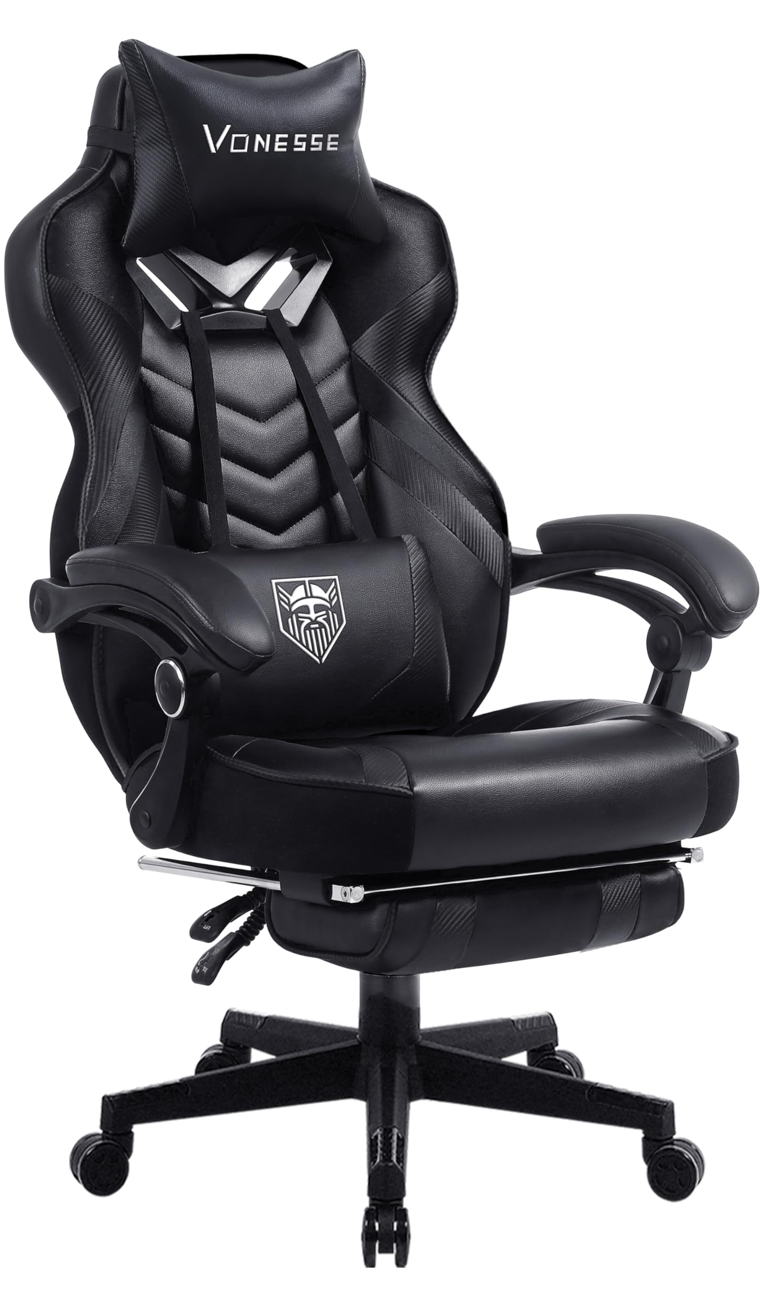 Vonesse Ergonomic Gaming Chair for Adults - High Back Computer Chair with Footrest & Massage - Big and Tall Reclining Office Desk Chair (Black) - Perfect for PC Gaming, Home Office & Esports