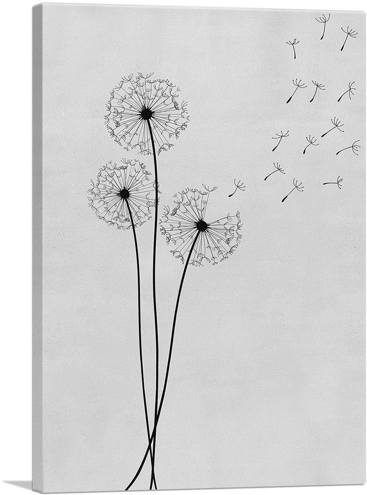 ARTCANVAS Dandelion Gray Black Vertical Rectangle Canvas Wall Art - 40x26 Inch Framed Painting, Giclee Print, Modern Home Decor - Perfect for Living Room, Bedroom & Office