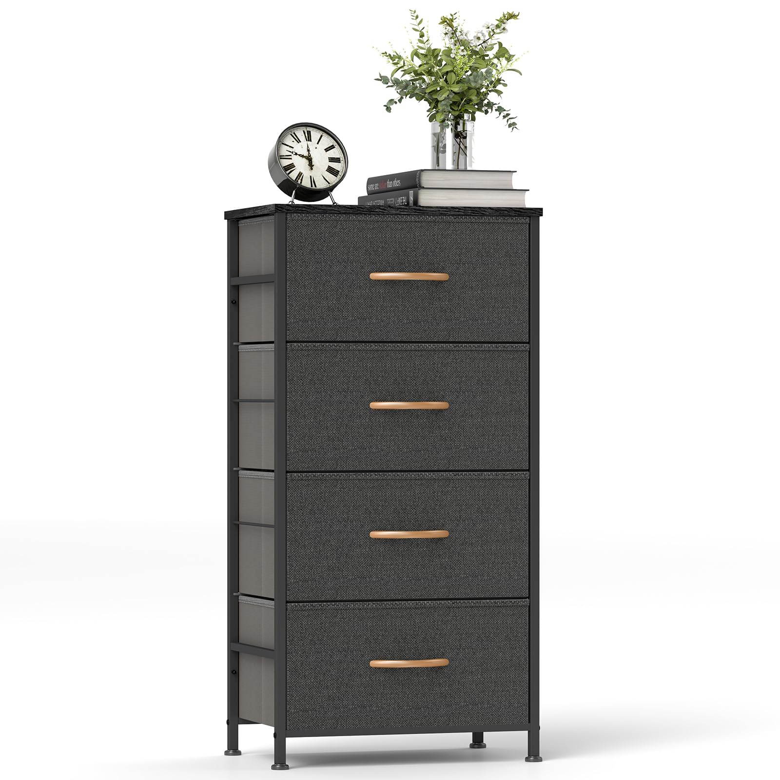 ROMOON 4-Drawer Fabric Dresser for Bedroom & Closet Storage - Compact Chest of Drawers for Kids Room, Nursery, Living Room, Hallway - Dark Grey | Space-Saving Organizer for Clothes, Toys & Home Essentials