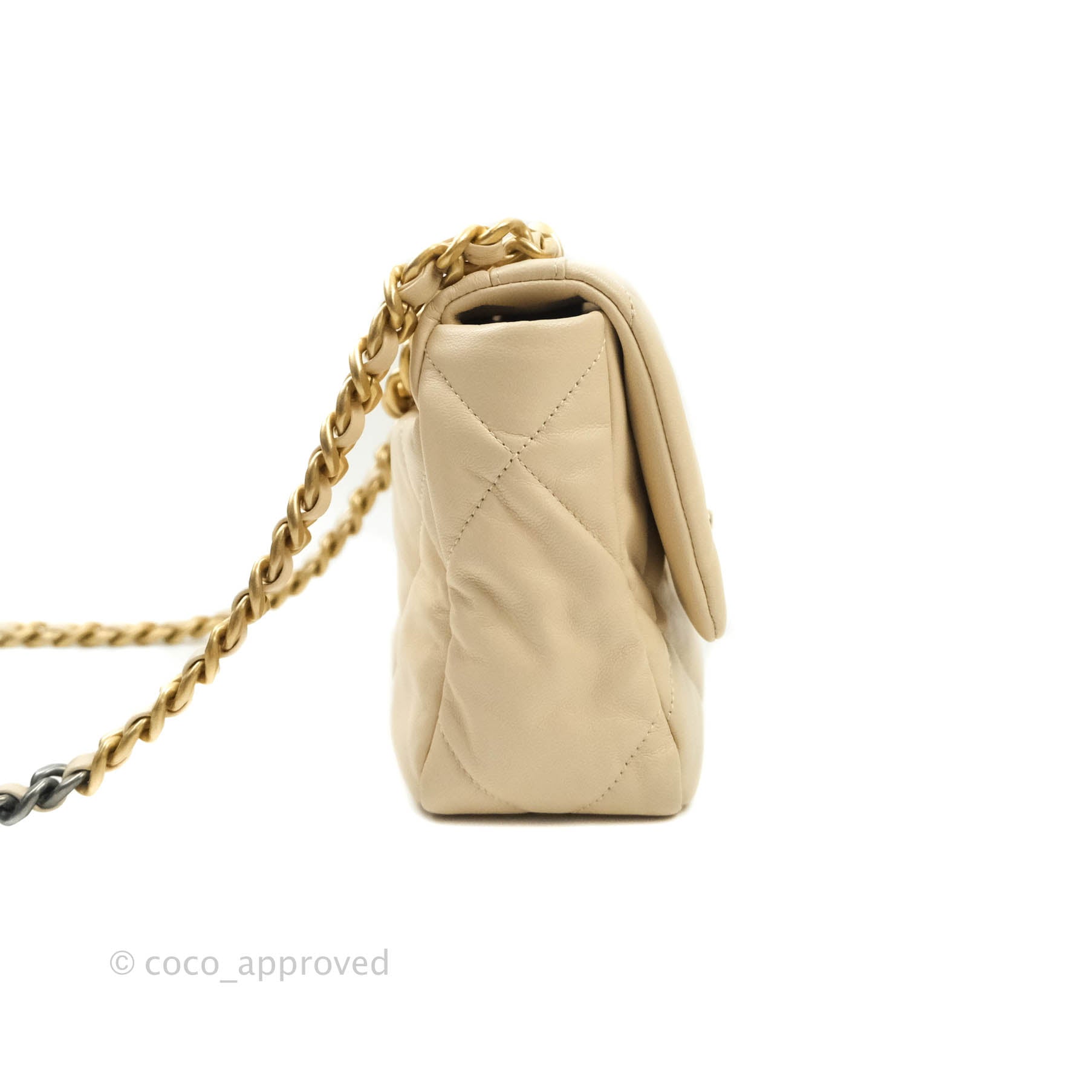 Chanel 19 Small Beige Goatskin Leather Bag with Mixed Gold & Silver Hardware - Luxury Shoulder Bag for Women, Perfect for Date Night & Special Occasions