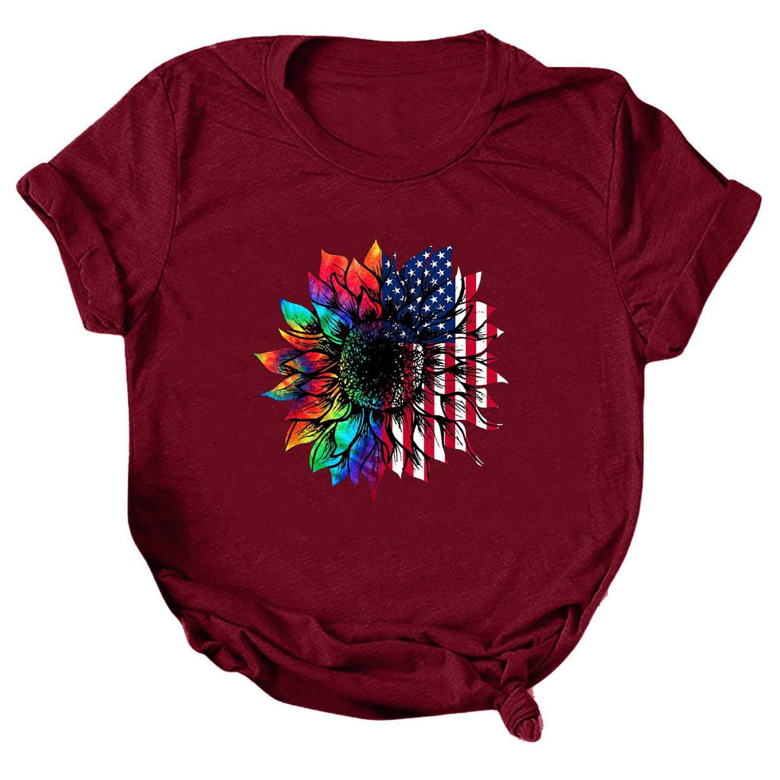 Women's Printed Casual Loose Round Neck Short Sleeve T-Shirt - Breathable Workout Top & Everyday Blouse for Gym, Yoga, Running and Daily Wear