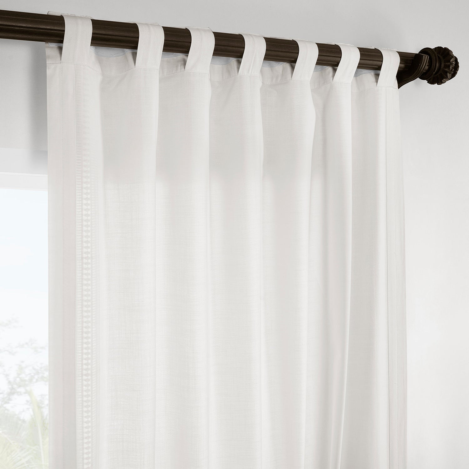 Stony Mosaic White Bordered Modern Hampton Textured Cotton Light Filtering Curtains - Elegant Window Treatment for Living Room, Bedroom & Office