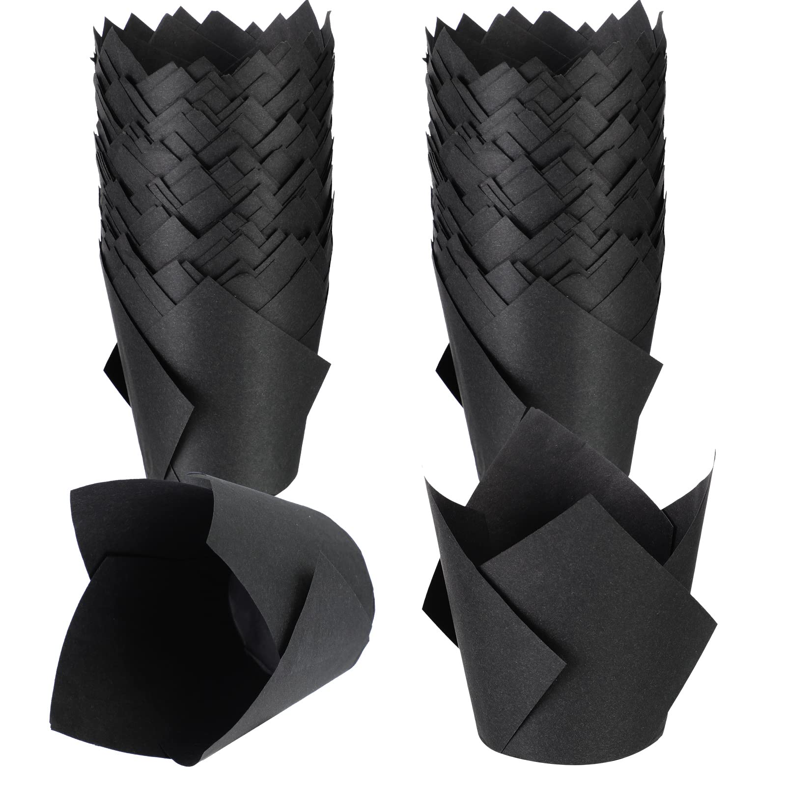 200 Pack Black Tulip Cupcake Liners - Greaseproof Paper Baking Cups for Muffins, Cake Balls & Candy - Perfect for Weddings, Birthdays, Baby Showers & Party Supplies (Eco-Friendly, Grease Resistant) - Ideal for Baking, Dessert Displays & Sweet Treat Presentations