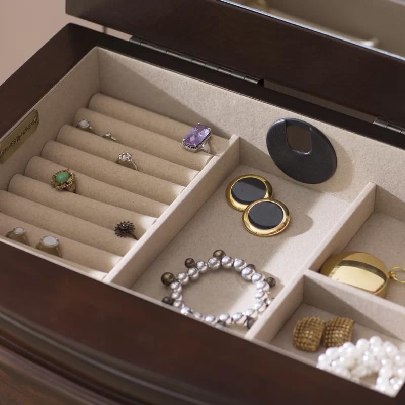 Lawson Standing Jewelry Armoire Cabinet - Walnut Wood Jewelry Storage Organizer with Flip Top Mirror, 2 Side Doors & 7 Drawers - Perfect for Necklaces, Earrings & Bracelets - Ideal for Bedroom, Dressing Room & Closet Organization
