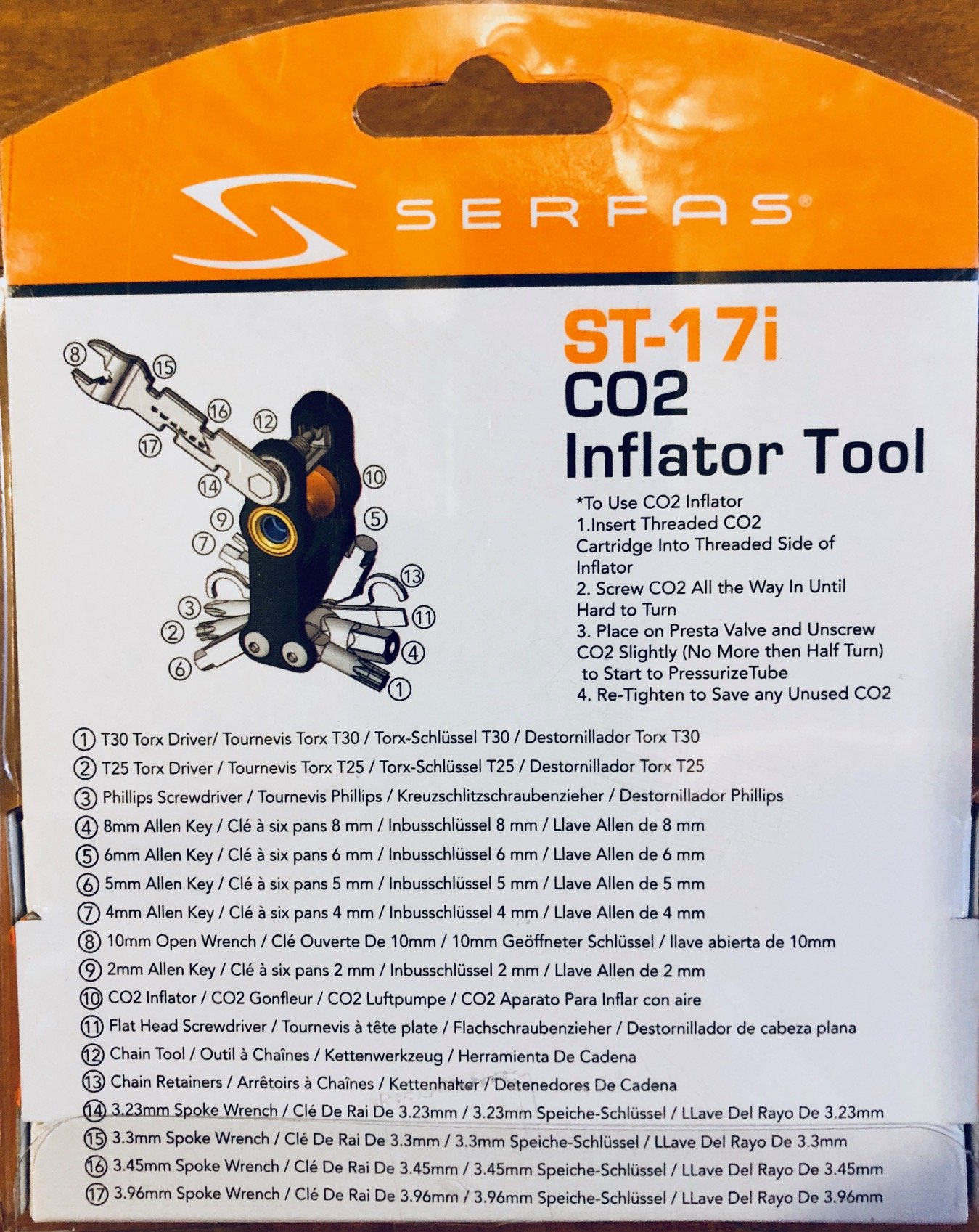 Serfas 17-in-1 Multi-Function Bike Repair Tool with CO² Inflator - Perfect for Road & Mountain Bicycle Maintenance, Emergency Repairs & On-the-Go Cycling Adventures