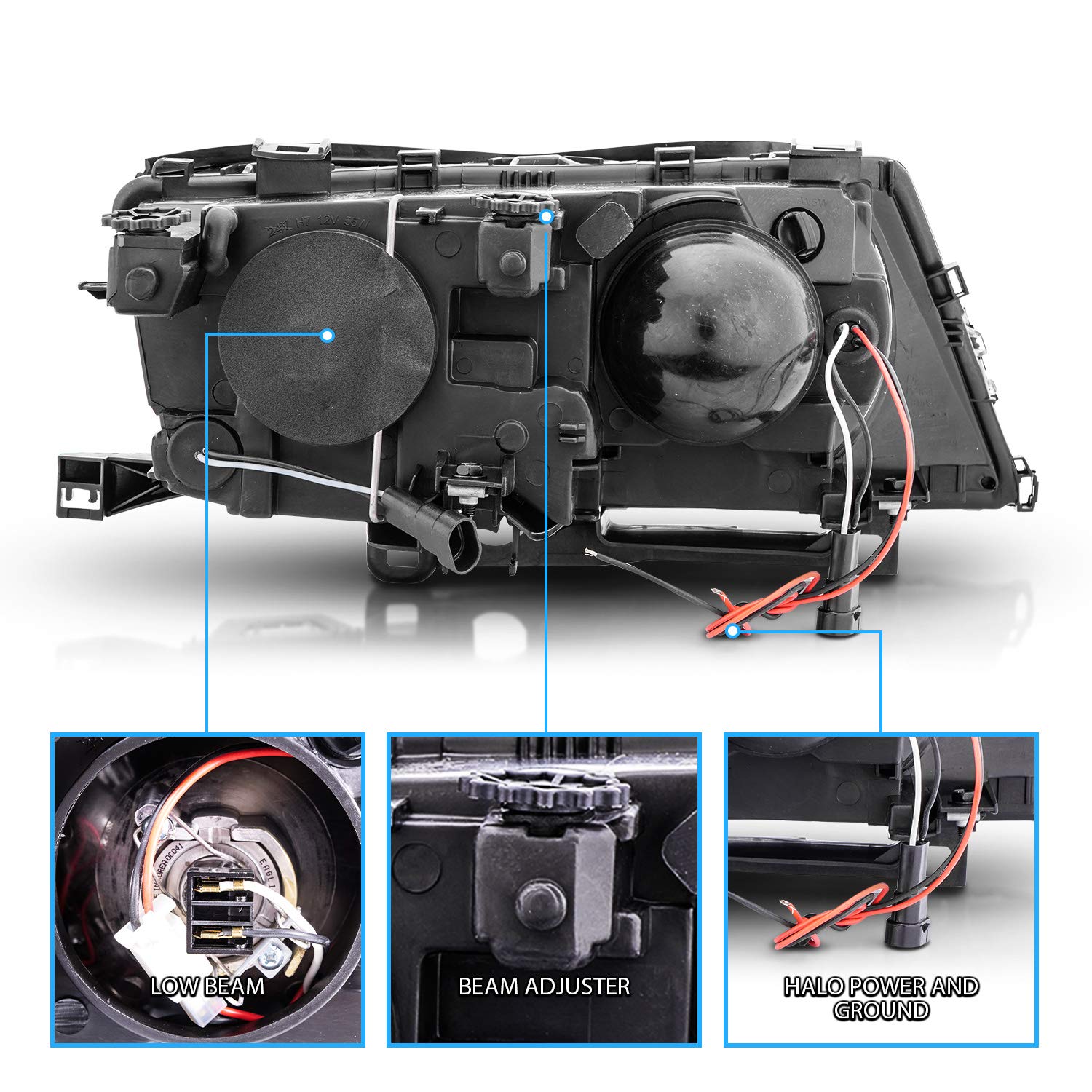 AmeriLite BMW E46 Halo Projector Headlights - Chrome Pair for 02-05 Models - Upgrade Your Ride