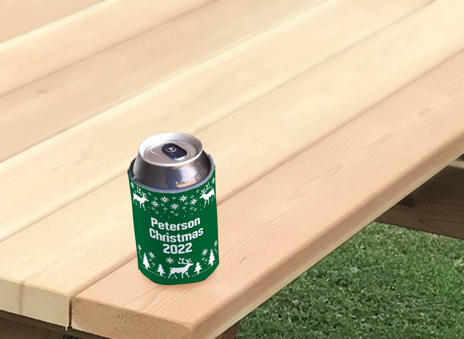 Custom Name or Date Christmas Party Favors - 48-Pack Personalized Can Coolers & Drink Sleeves (Green) | Perfect for Holiday Parties, Office Events & Family Gatherings