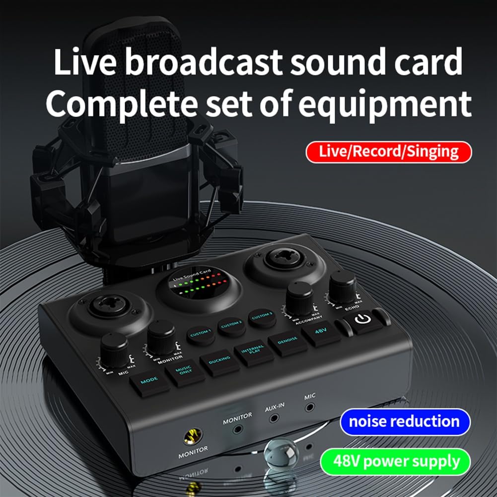 Kioball Professional USB Microphone Sound Card - Portable Audio Interface for Live Singing, Streaming & Recording - Compatible with Mics & Instruments (Perfect for Podcasts, Karaoke & Home Studios)