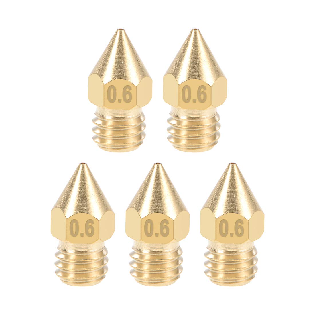 uxcell 0.6mm 3D Printer Nozzle Head - M6 Thread Brass Replacement Nozzles (5-Pack) for Creality Ender 3, CR-10, Prusa - High Precision 3D Printing Accessories