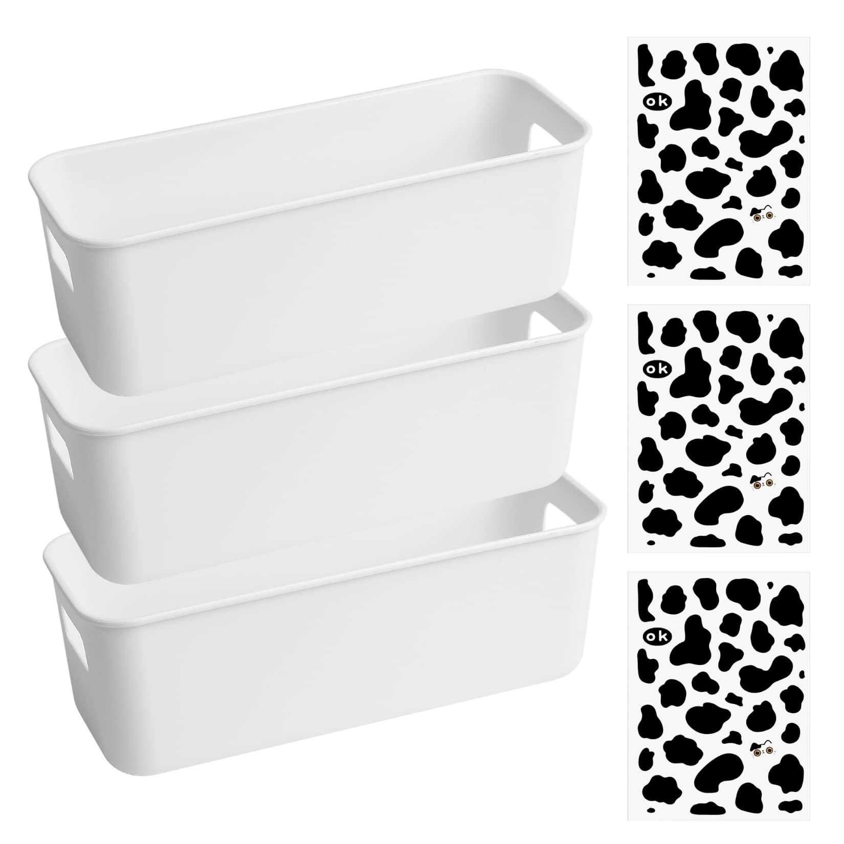 3-Piece Plastic Storage Baskets Set - Pantry Organizer Bin, Kitchen Cabinet & Bathroom Storage Containers for Home, Office Organization | Space-Saving & Durable Storage Solution
