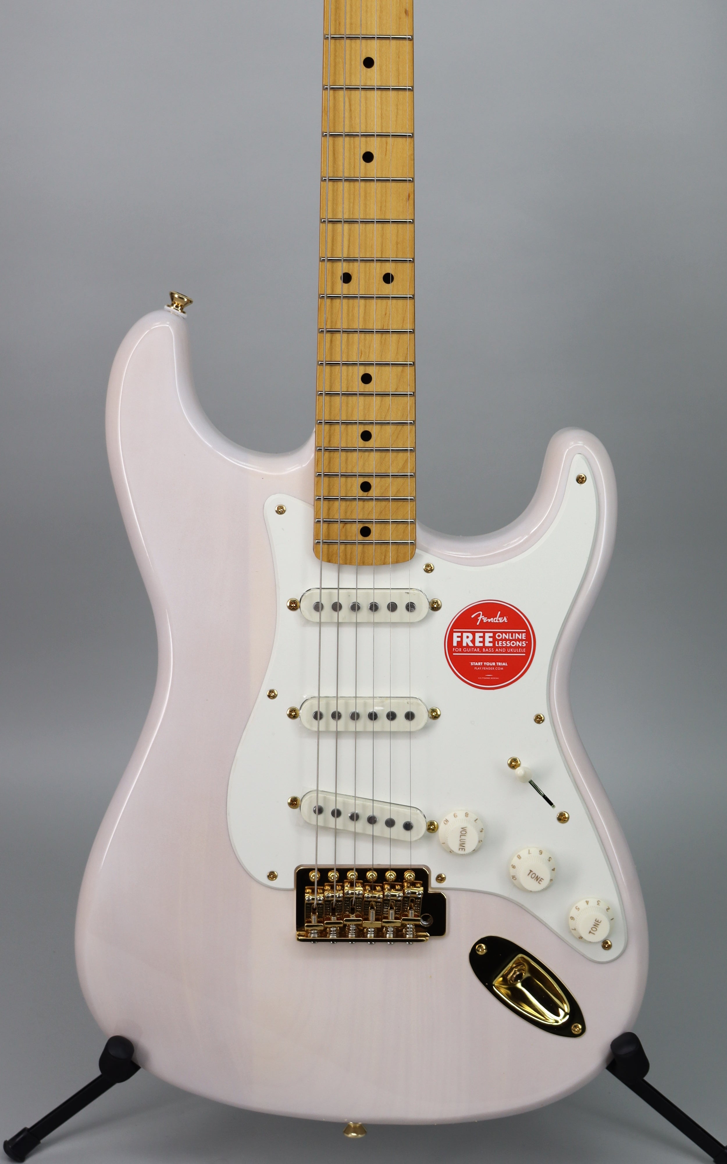 Squier Classic Vibe '50s Stratocaster Electric Guitar in White Blonde with Fender Tweed Hardshell Case - Perfect for Beginners, Home Practice & Live Performances