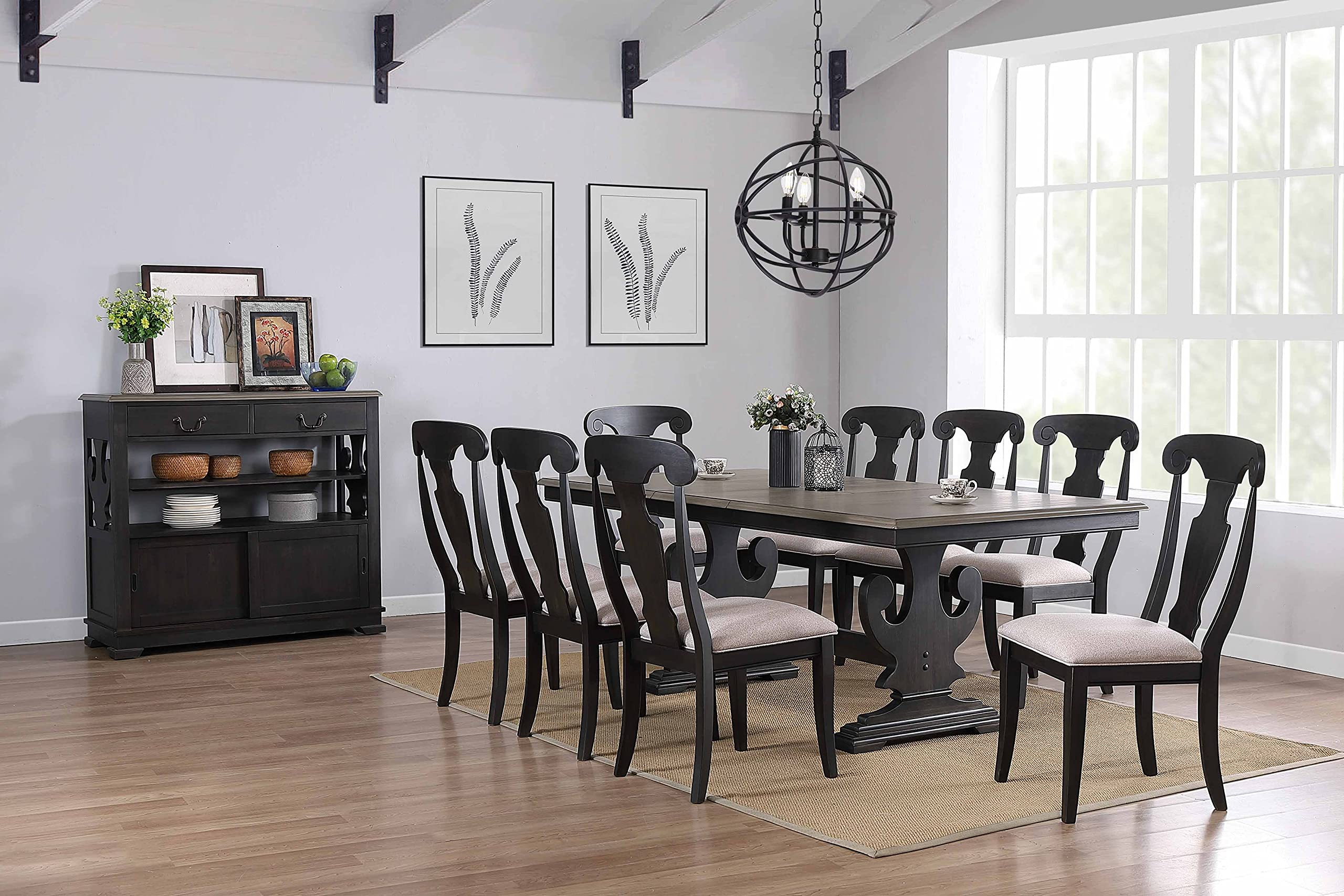 Kings Brand Furniture - Kearny Upholstered Black Wood Dining Room Side Chairs, Set of 2 - Modern Kitchen & Dining Room Chairs for Home, Restaurant, Office