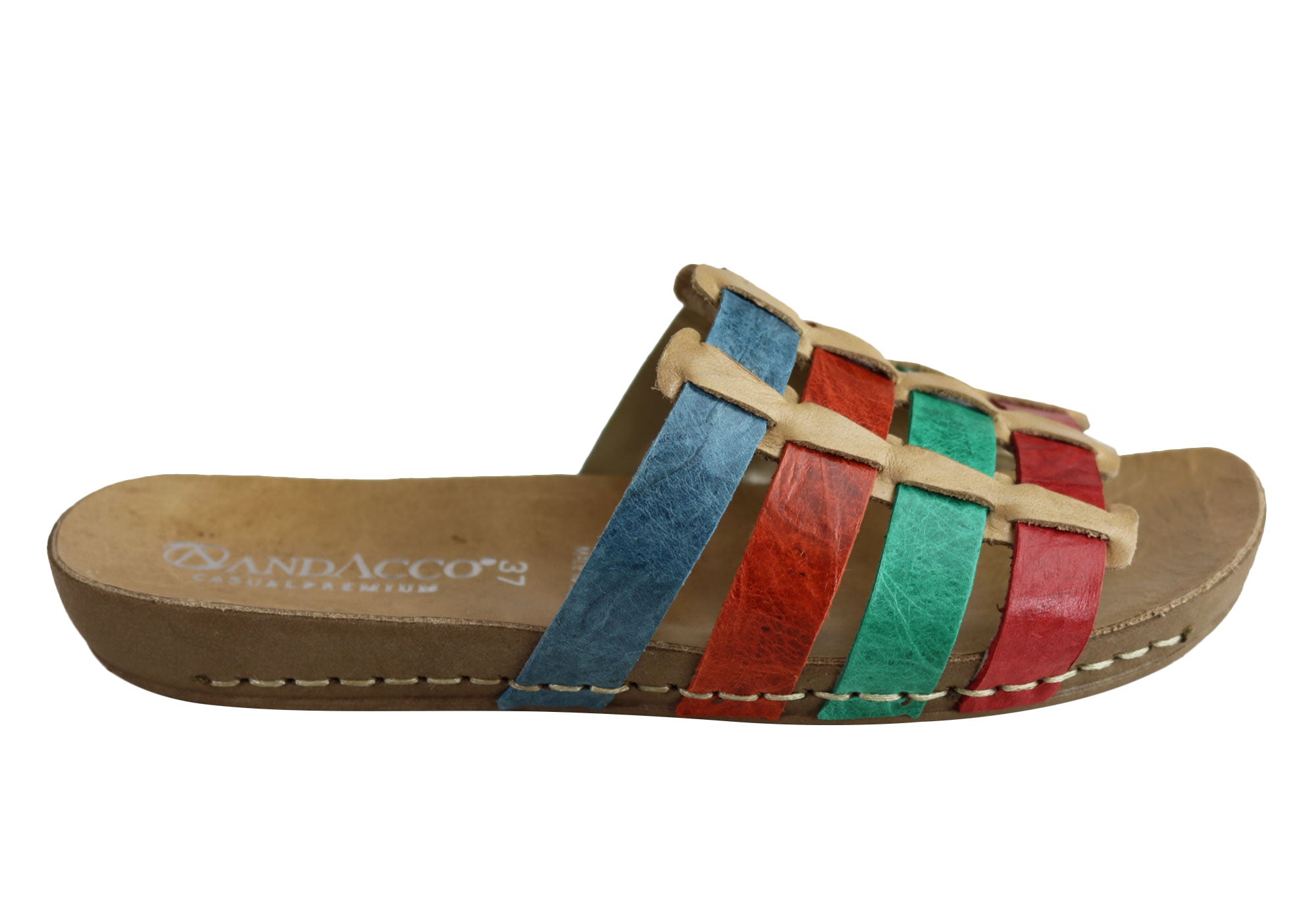 Andacco Sorrento Women's Comfort Leather Slide Sandals - Handmade in Brazil - Perfect for Beach, Vacation & Summer Outfits
