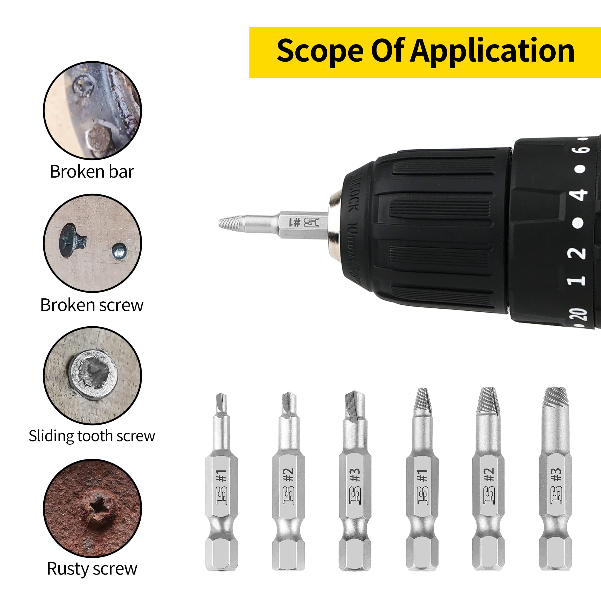 6-Piece Screw Extractor Set for Automotive & Woodworking Repairs
