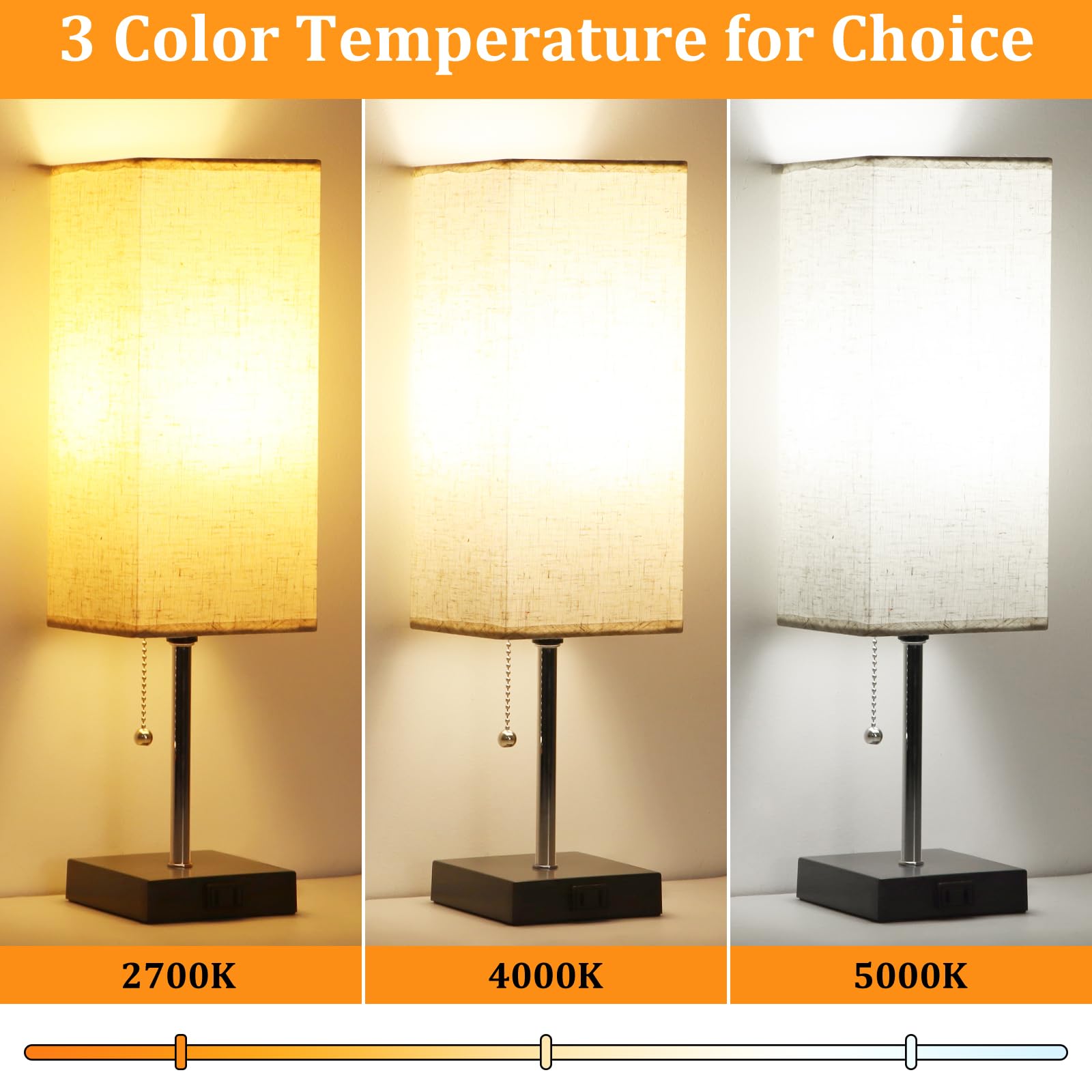 2-Pack 3-Color Adjustable Table Lamps with Pull Chain & AC Outlets - 18