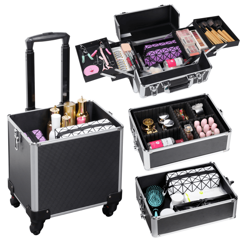 Yaheetech 31.6 Inch Professional Makeup Case - 4-in-1 Portable Cosmetic Organizer with Wheels for Travel, Salon & Home Storage | Perfect for Makeup Artists, Beauty Enthusiasts & Mobile Professionals