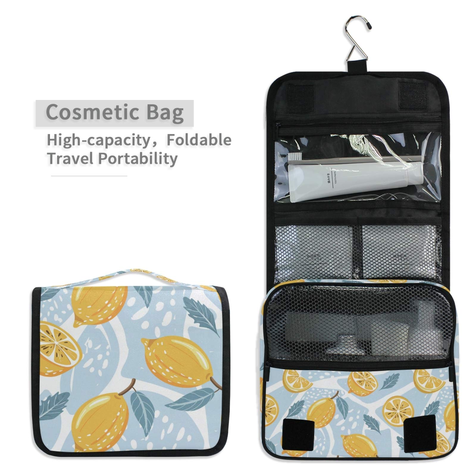 ALAZA Hanging Toiletry Bag for Women - Large Capacity Waterproof Travel Cosmetic Organizer with Hook, Tropical Lemon Slice & Mint Leaves Design - Perfect for Bathroom Storage, Makeup Pouch & Vacation Essentials