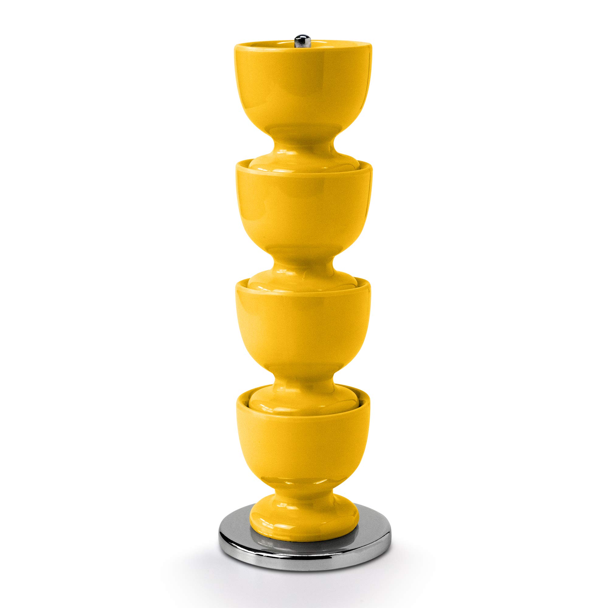 Zeal Melamine Stackable Egg Cups Set of 4 with Chrome Storage Stand - Mustard Yellow | Durable Kitchen Organizers for Breakfast, Easter Decor & Party Serving
