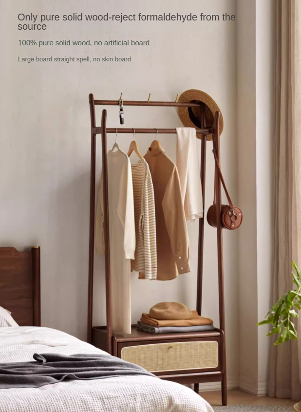 Oak Walnut Rattan Coat Hanger - Multi-Functional Wall Mounted Coat Rack for Jackets, Hats & Bags | Perfect for Entryway, Bedroom & Closet Organization