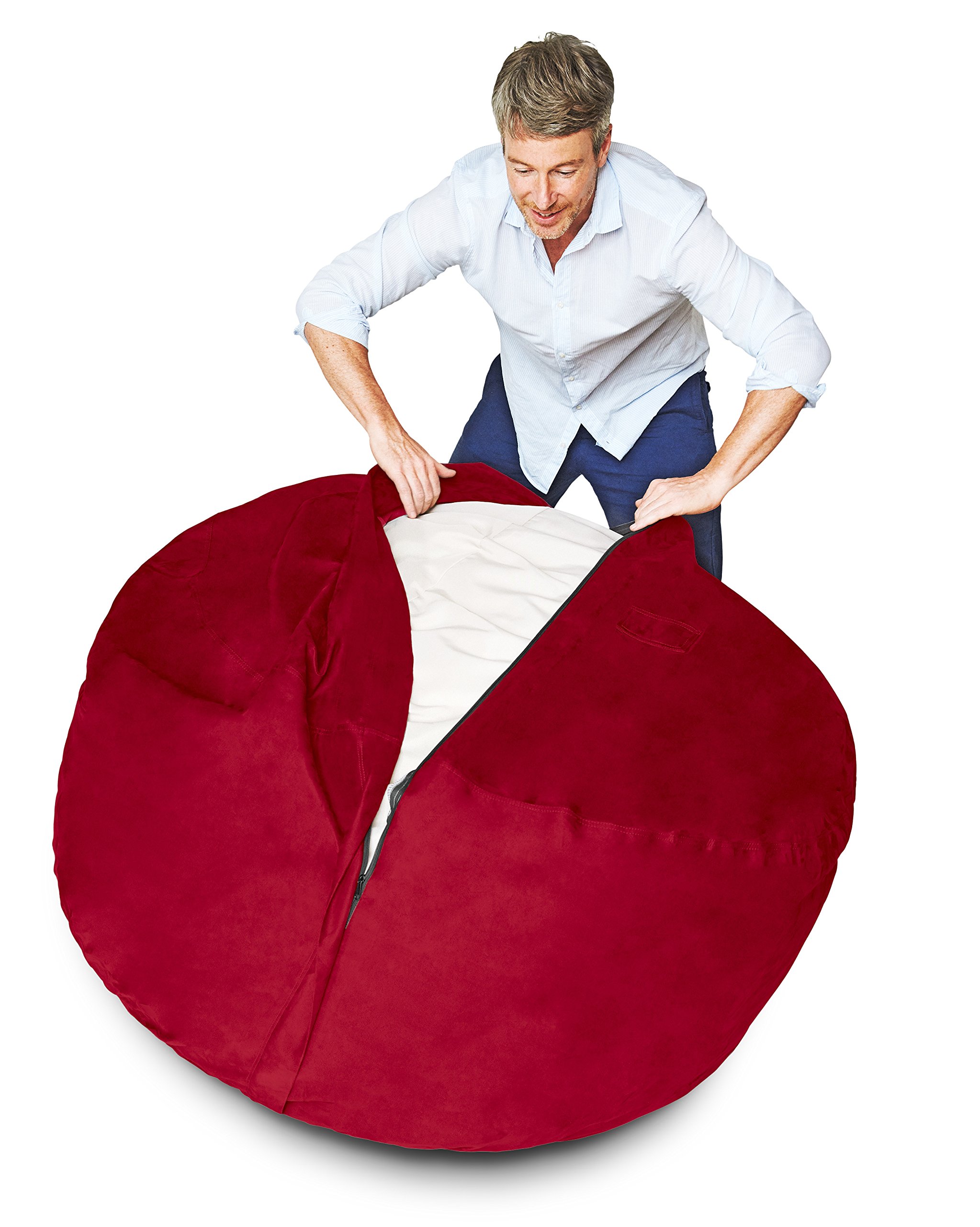 Lumaland 3ft Microsuede Bean Bag Chair - Ultra Soft Foam Filled Washable Lounge Chair for Adults, Teens & Kids - Perfect for Living Room, Bedroom, Game Room, Dorm or Nursery - Red Luxury Bean Bag Sofa