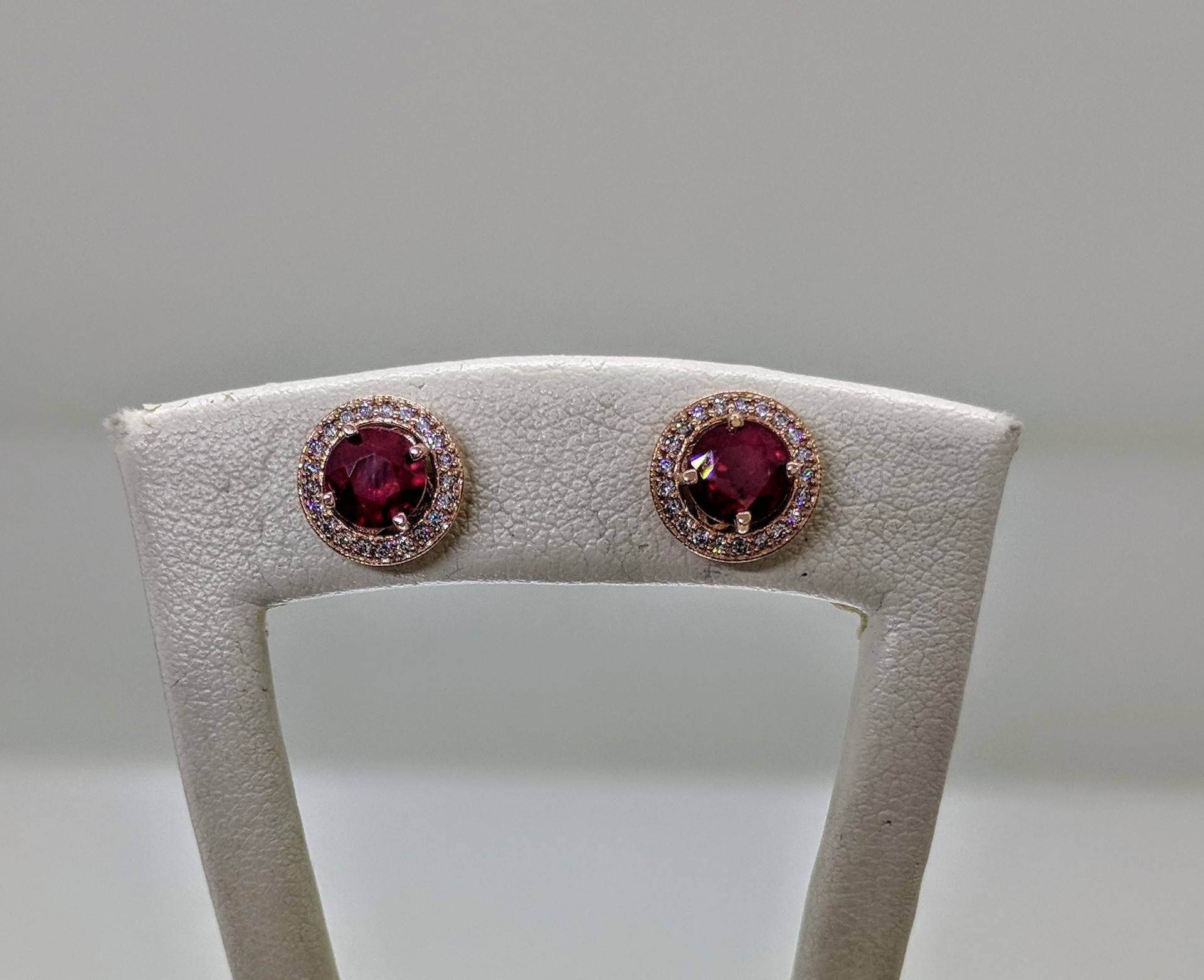 14K Solid Gold Genuine Round Blood Red Ruby Stud Earrings with Diamond Accents - 1.5+ TCW Natural Rubies, Valentine's Day Gift, Fine Jewelry for Women - Perfect for Weddings, Anniversaries & Special Occasions
