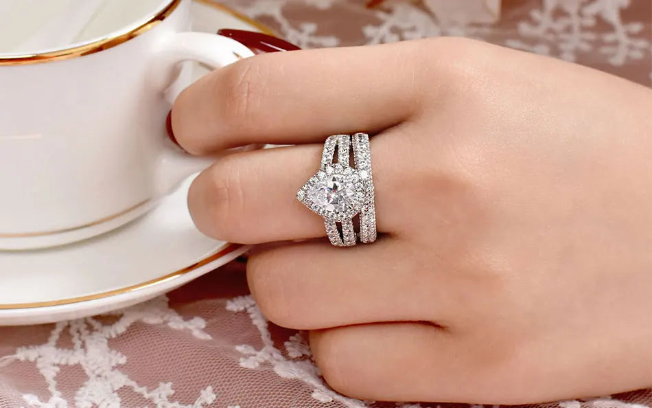 Vintage Wedding Rings for Women - 925 Sterling Silver Bridal Set with 4Ct Princess Cut 5A Cubic Zirconia - Elegant Fine Jewelry for Engagement, Anniversary & Special Occasions