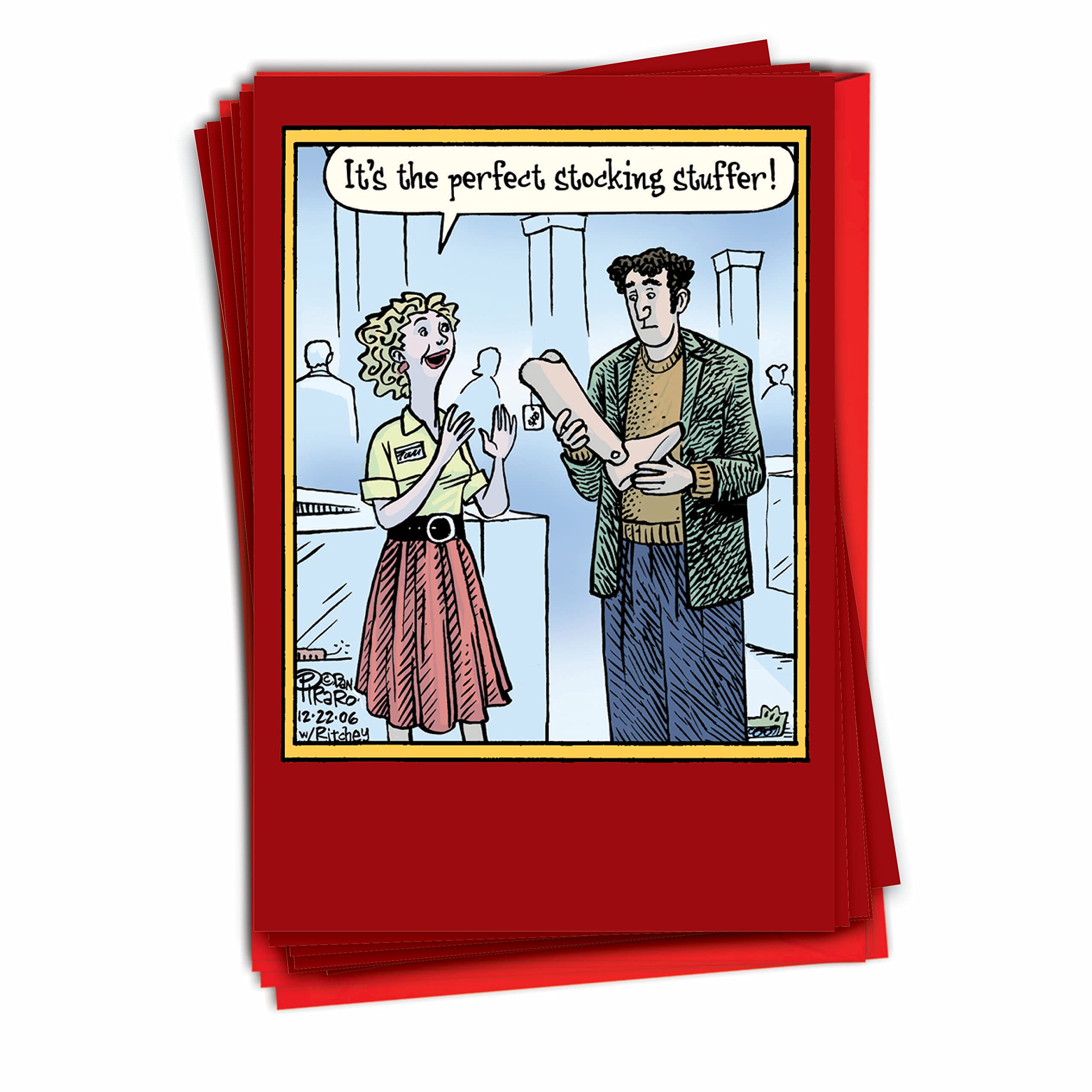 NobleWorks - 12 Funny Christmas Cards Set with Cartoon Designs, Boxed Holiday Greeting Notecards (1 Design, 12 Cards) - Perfect Stocking Stuffer & Office Party Gift B5854 | Great for Holiday Greetings, Secret Santa Exchanges & Coworker Appreciation