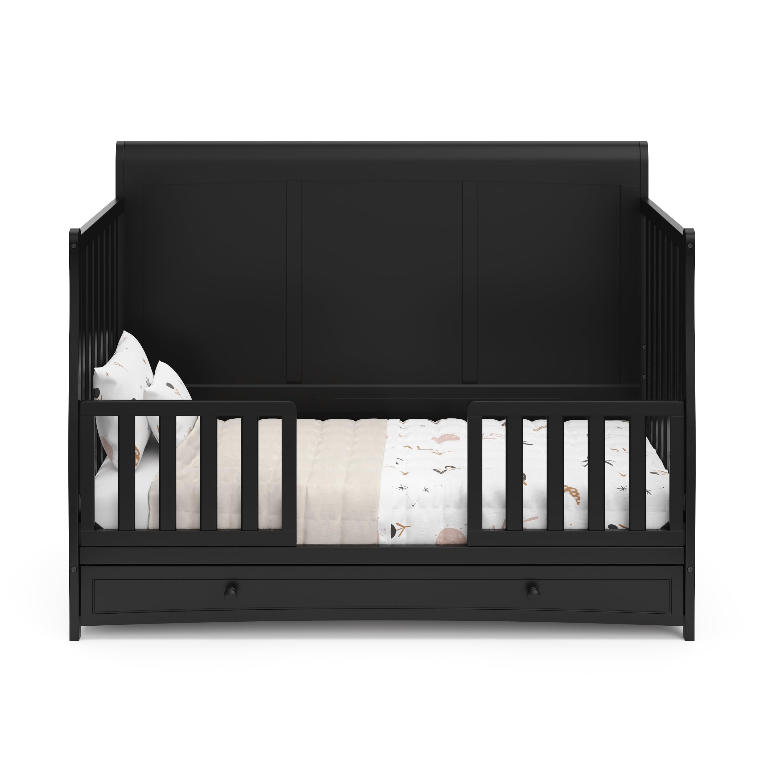 Graco Asheville 5-in-1 Convertible Crib with Storage Drawer (Black) – GREENGUARD Gold Certified, Toddler Bed & Full-Size Bed Conversion, Nursery Furniture for Baby & Kids – Perfect for Small Spaces & Modern Nurseries
