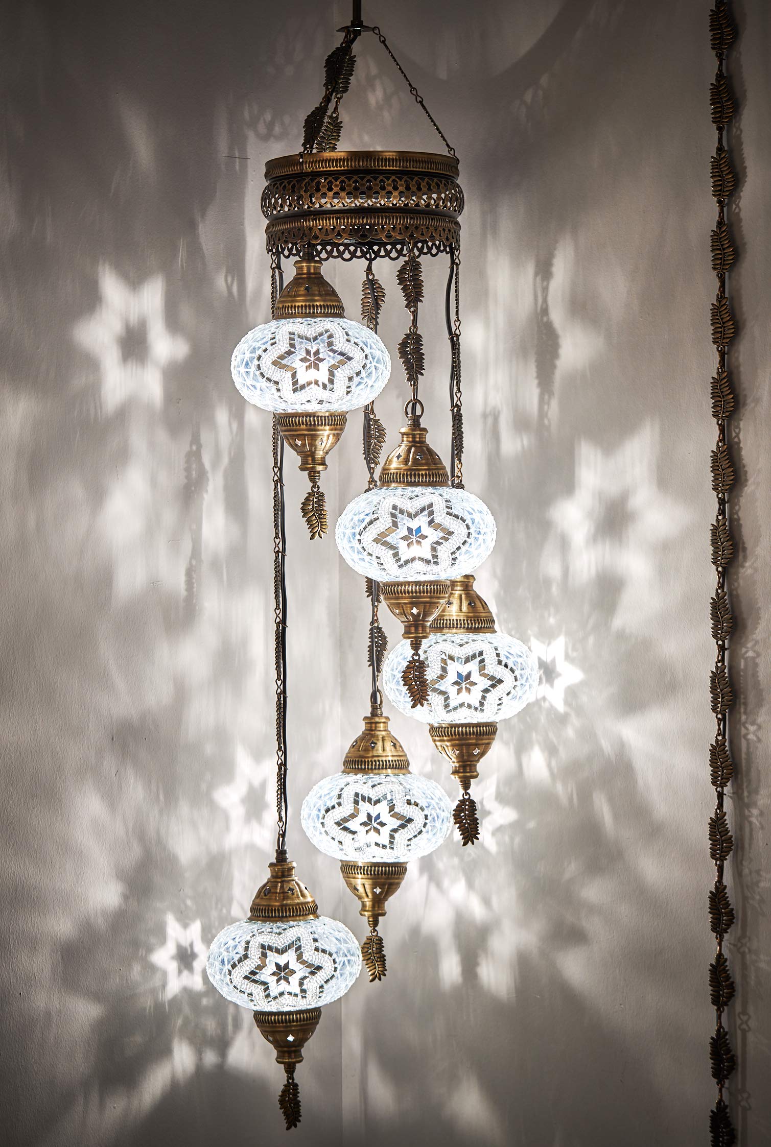 DEMMEX Moroccan Mosaic Tiffany Swag Plug-in Chandelier - 5 Large 7