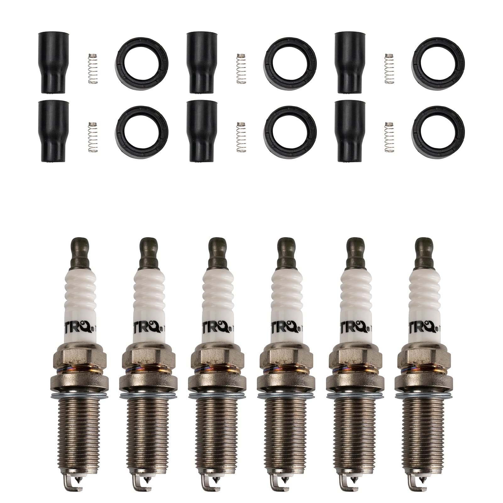 TRQ Ignition Coil Boots & Iridium Spark Plug Kit Set for Hyundai Kia - Compatible with Elantra, Optima, Sorento - High Performance Engine Parts for Smooth Acceleration & Fuel Efficiency - Perfect for DIY Auto Repair & Maintenance