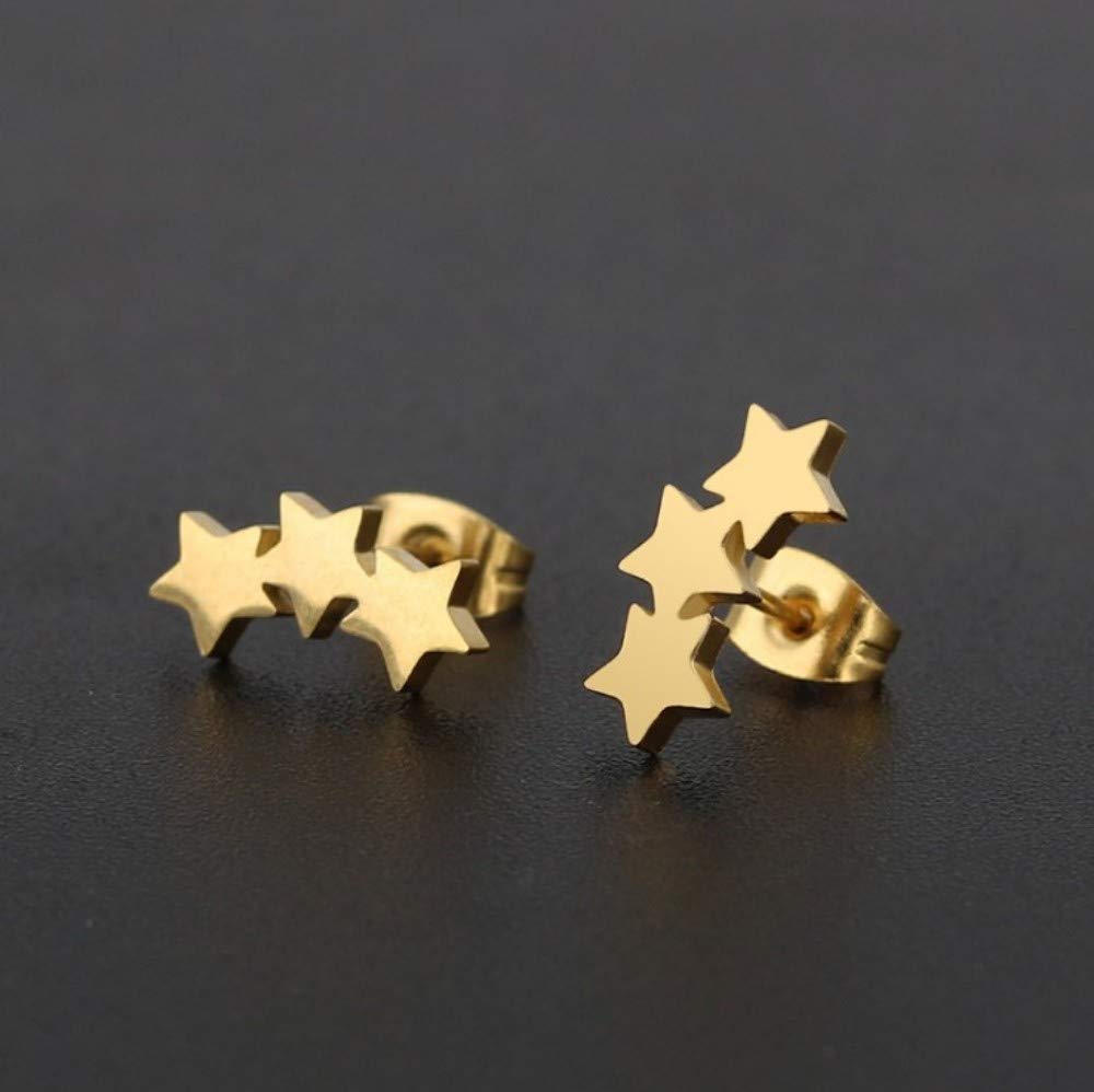 ESCYQ Women's Golden Three Star Drop Earrings - Stainless Steel Stud Earrings for Women, Simple & Fashionable Dangle Earrings for Daily Wear, Parties, Gifts