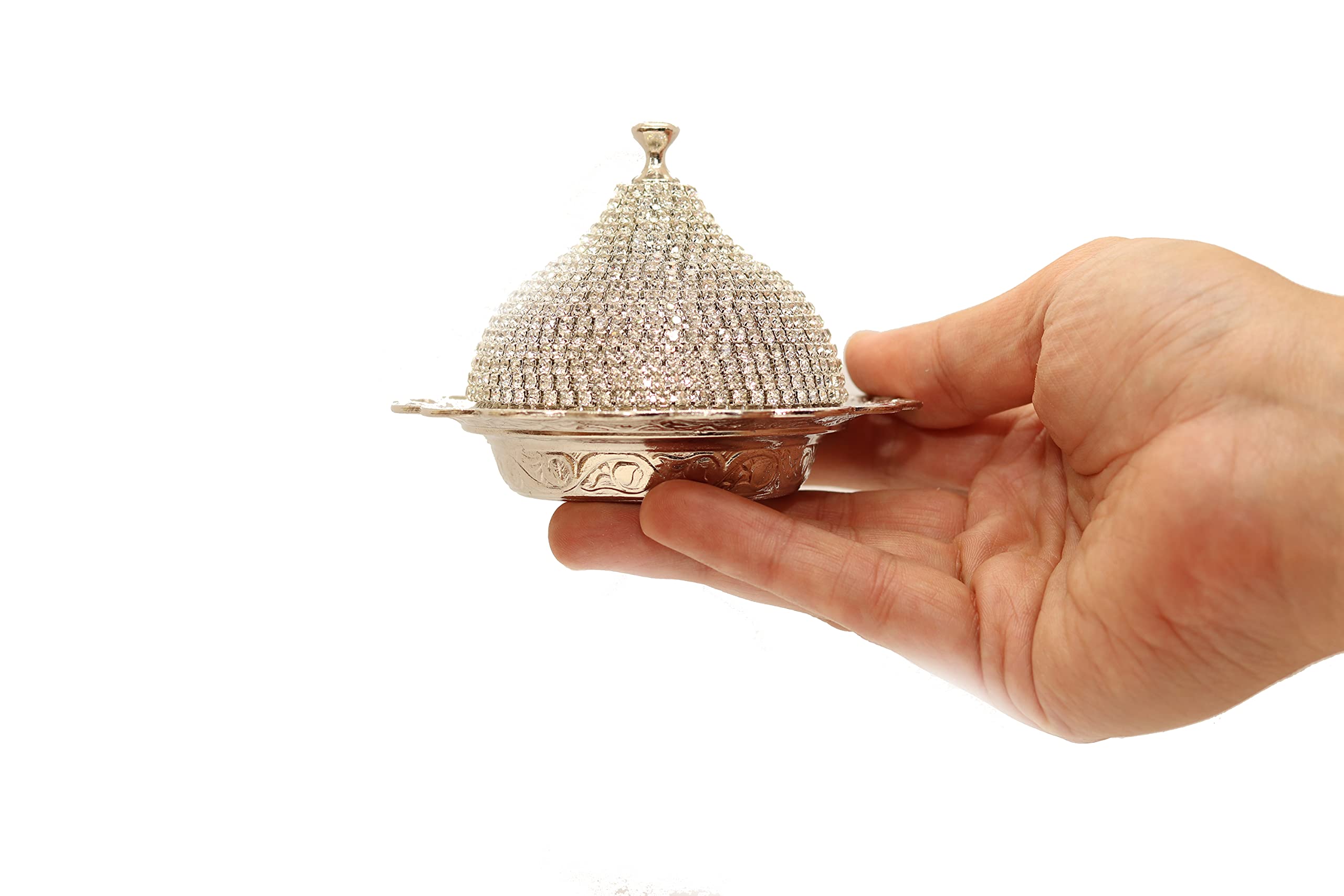 Handmade Brass Sugar Bowl with Lid - Coated Candy Dish for Chocolate & Sweets - Elegant Crystal & Silver Serving Bowl for Desserts, Tea Parties, and Home Decor