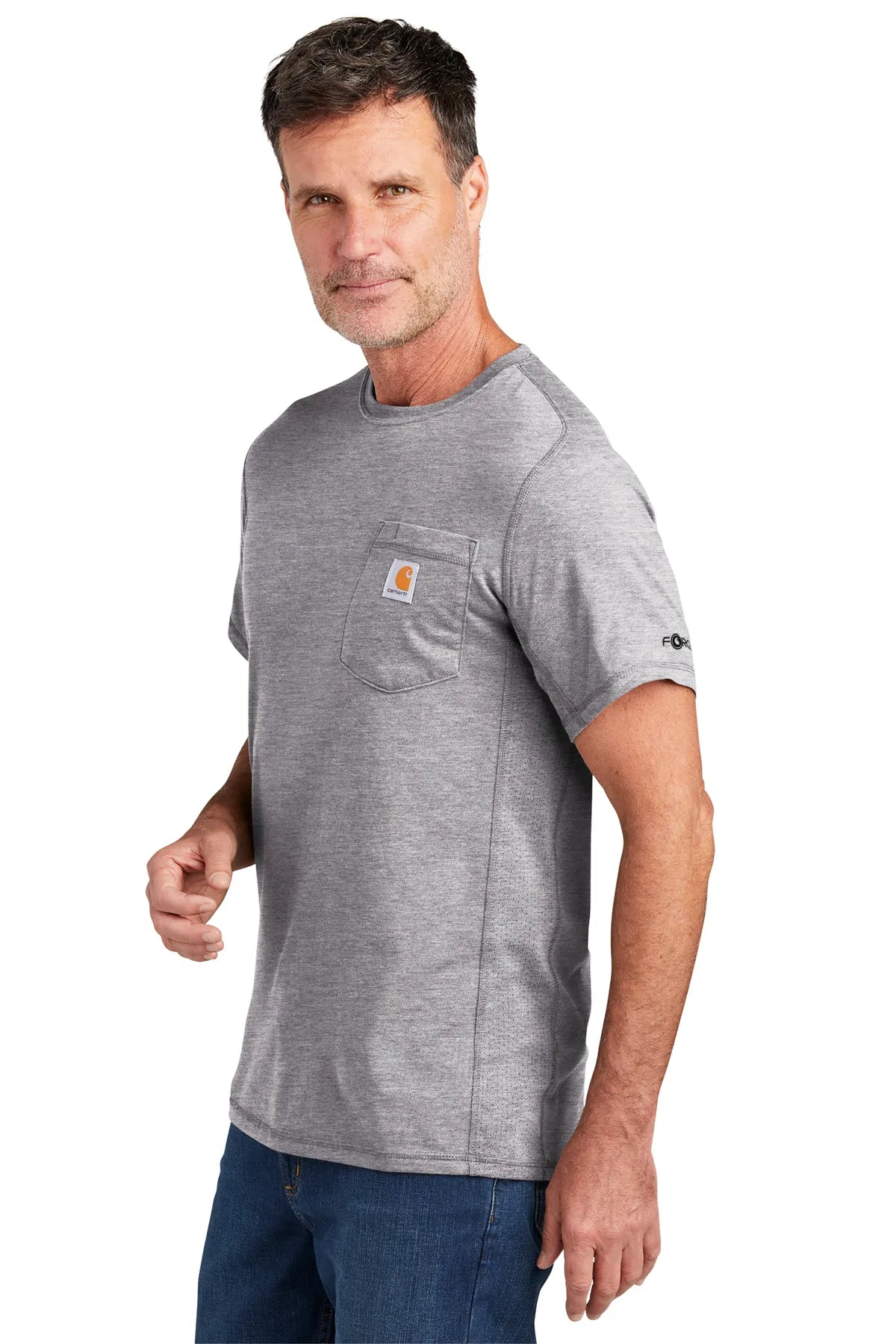 Carhartt Force Custom Pockets T-Shirt for Men - Heather Grey Work Shirt | Durable Cotton Tee for Construction, Outdoor & Casual Wear