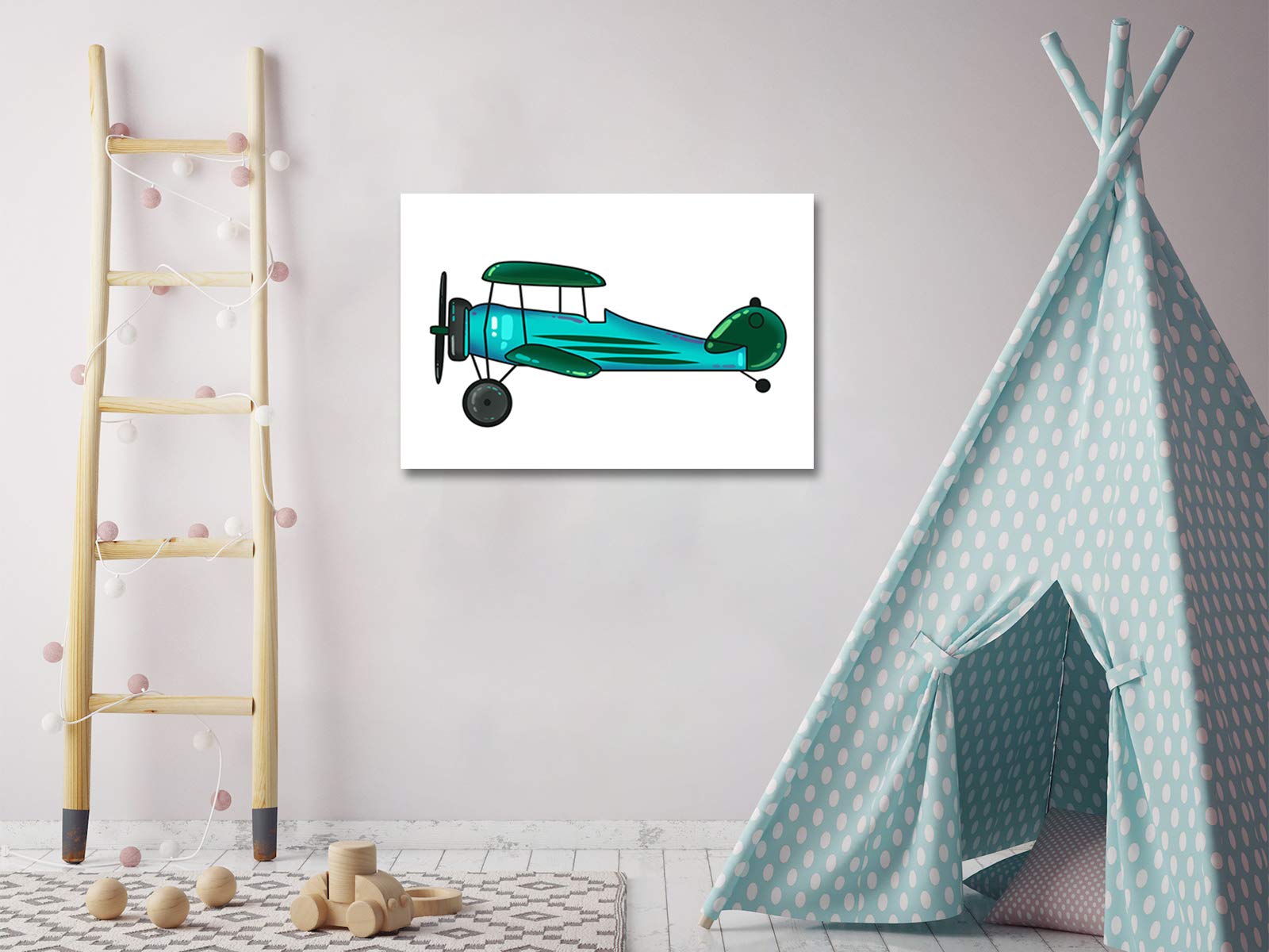 Blue Airplane Kids Room Wall Art Poster - 11x17 Inch Nursery Decor Prints for Boys & Girls Bedroom, Playroom & Classroom Decoration