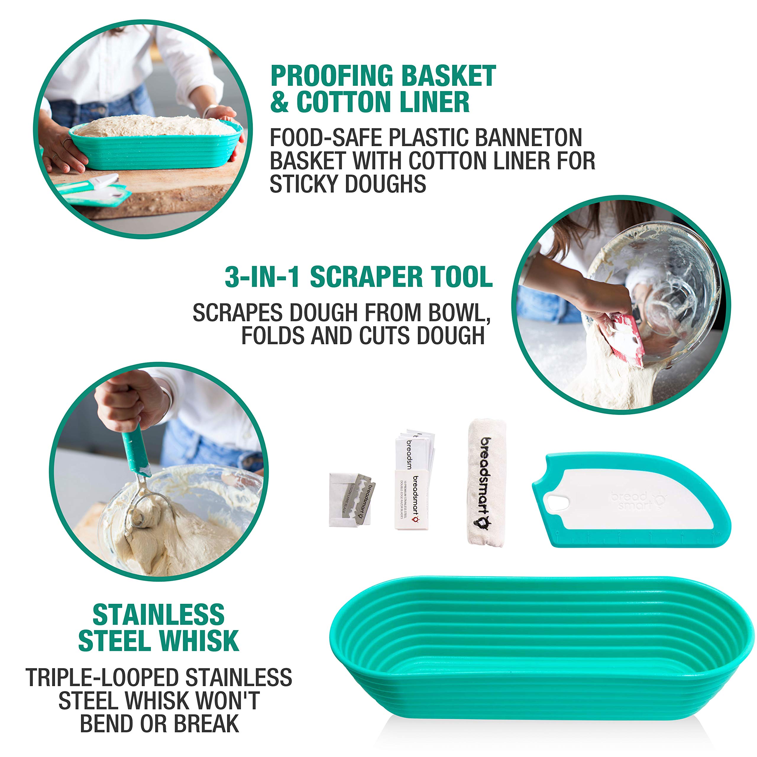 Artisan Sourdough Bread Making Kit - 5-Piece Professional Baking Tools Set with Lame, Dough Scraper, Whisk, Banneton Proofing Basket & Cotton Liner - Perfect for Home Bakers, Bread Enthusiasts & Gift Giving