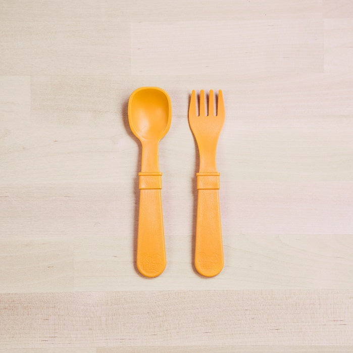 Re Play Fork & Spoon Set - BPA-Free Toddler Utensils for Kids - Durable Plastic Baby Feeding Set for Travel, Daycare & Home Use
