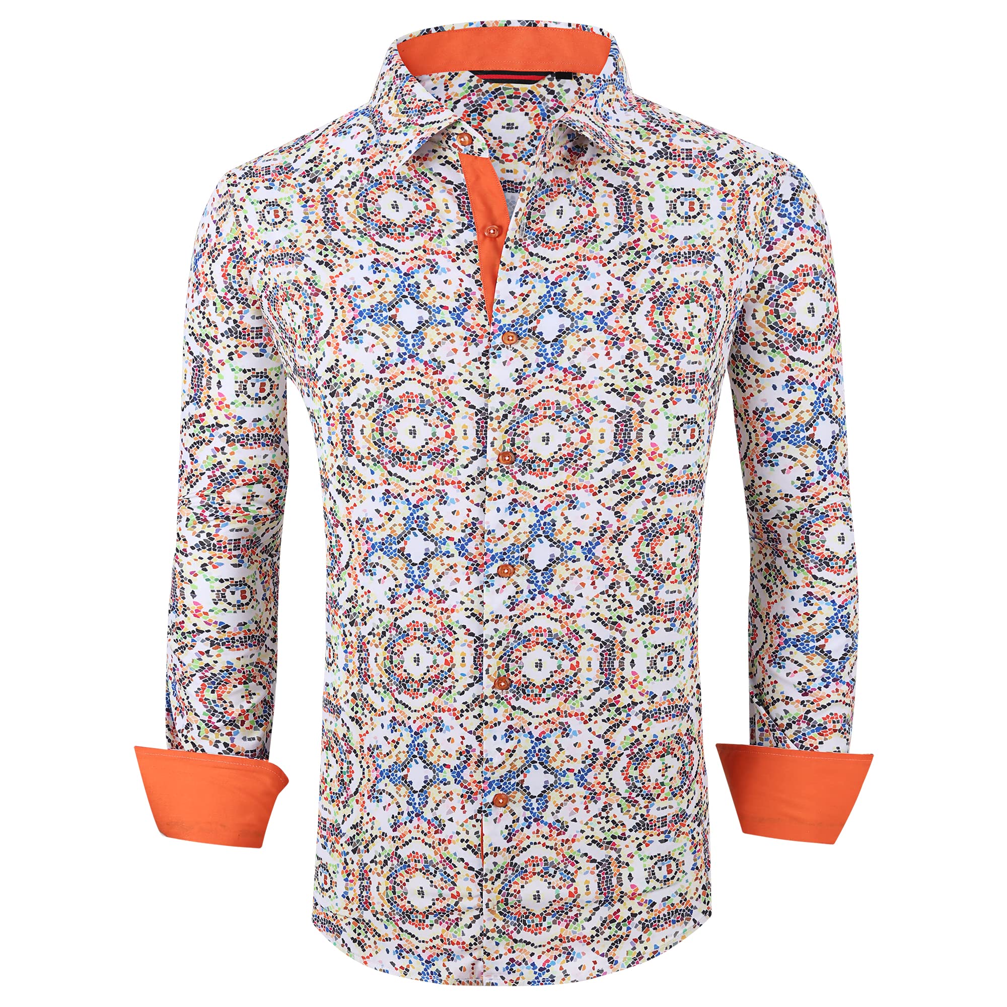 WARHORSEE Men's Casual Dress Shirts - Slim Fit Long Sleeve Button Down Shirt with Stylish Print | Perfect for Office, Business Meetings & Formal Events